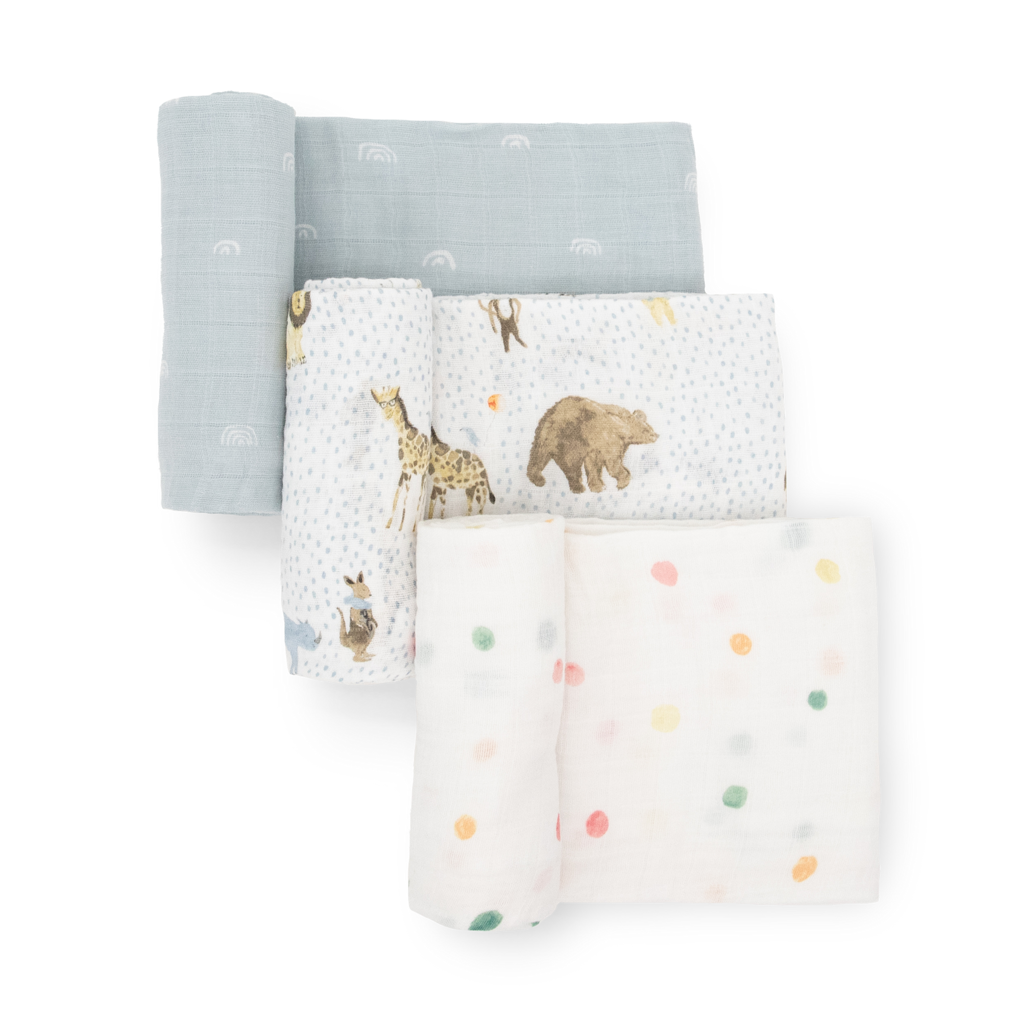 Cotton Muslin Swaddle Blanket 3 Pack - Party Animals