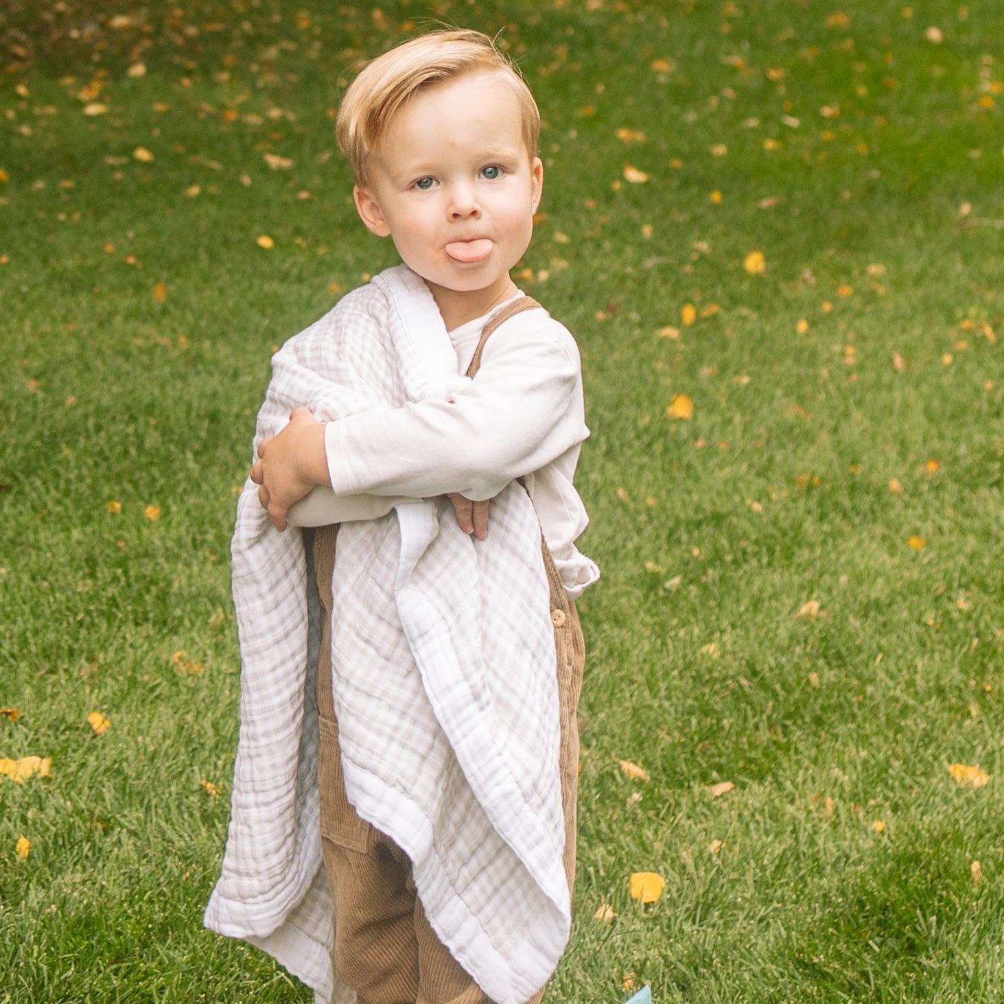 Cotton Muslin Baby Quilt - Tan Gingham