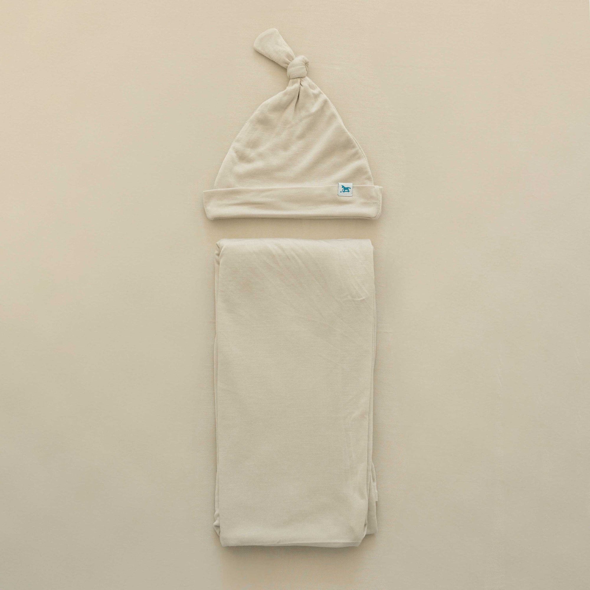 Stretch Knit Swaddle and Hat Set - Pebble