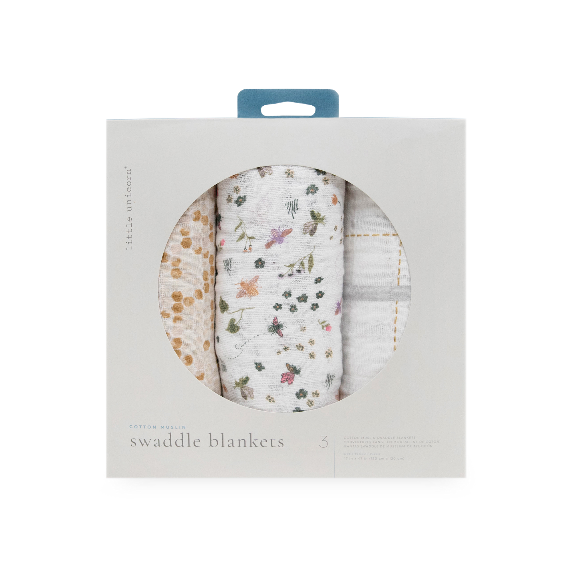 Cotton Muslin Swaddle Blanket 3 Pack - Garden Bees