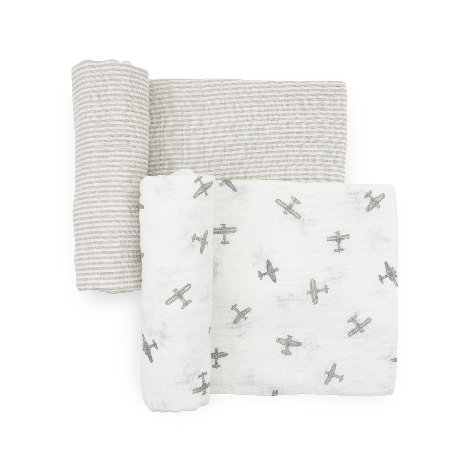 Organic Cotton Muslin Swaddle Blanket 2 Pack - Pewter Planes