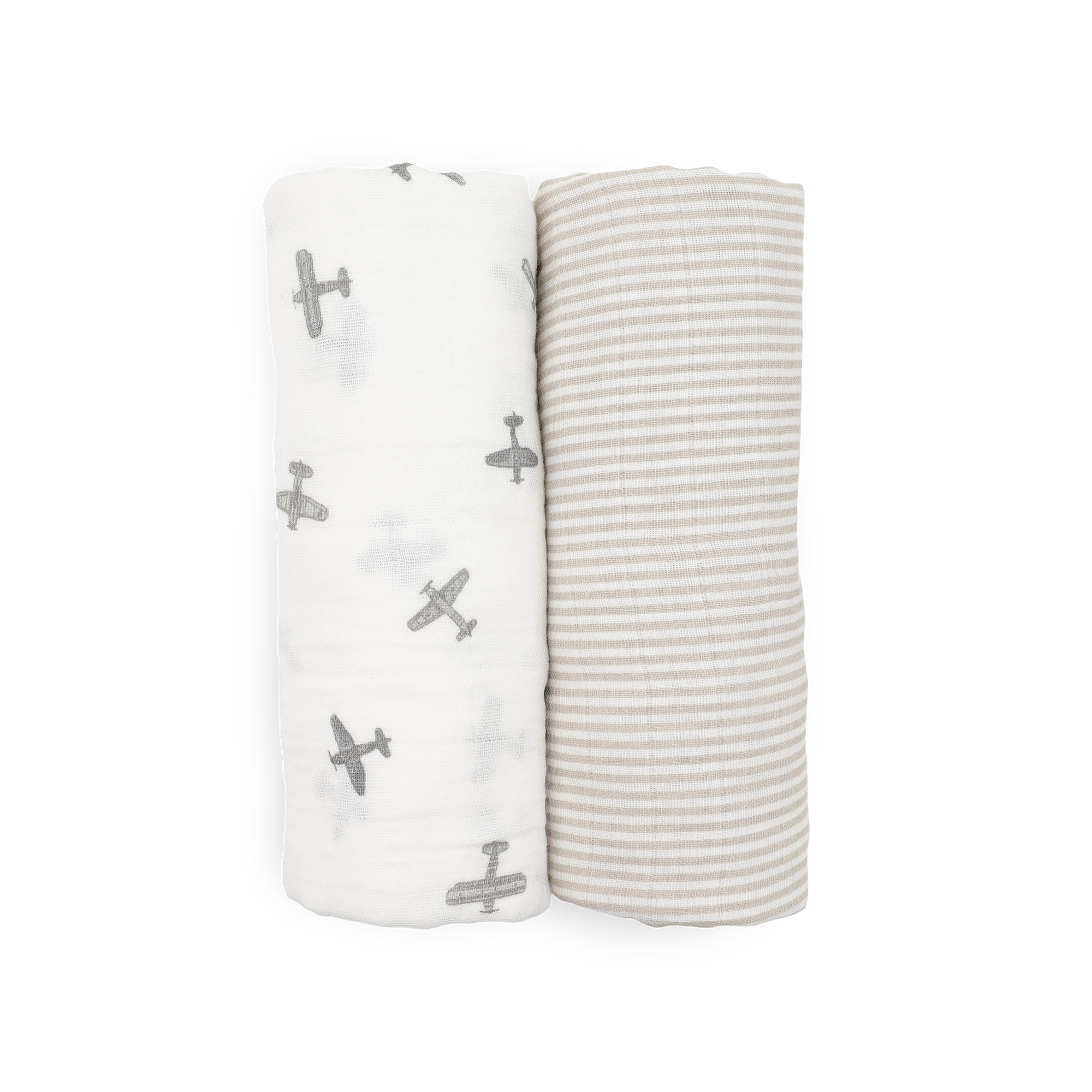 Organic Cotton Muslin Swaddle Blanket 2 Pack - Pewter Planes