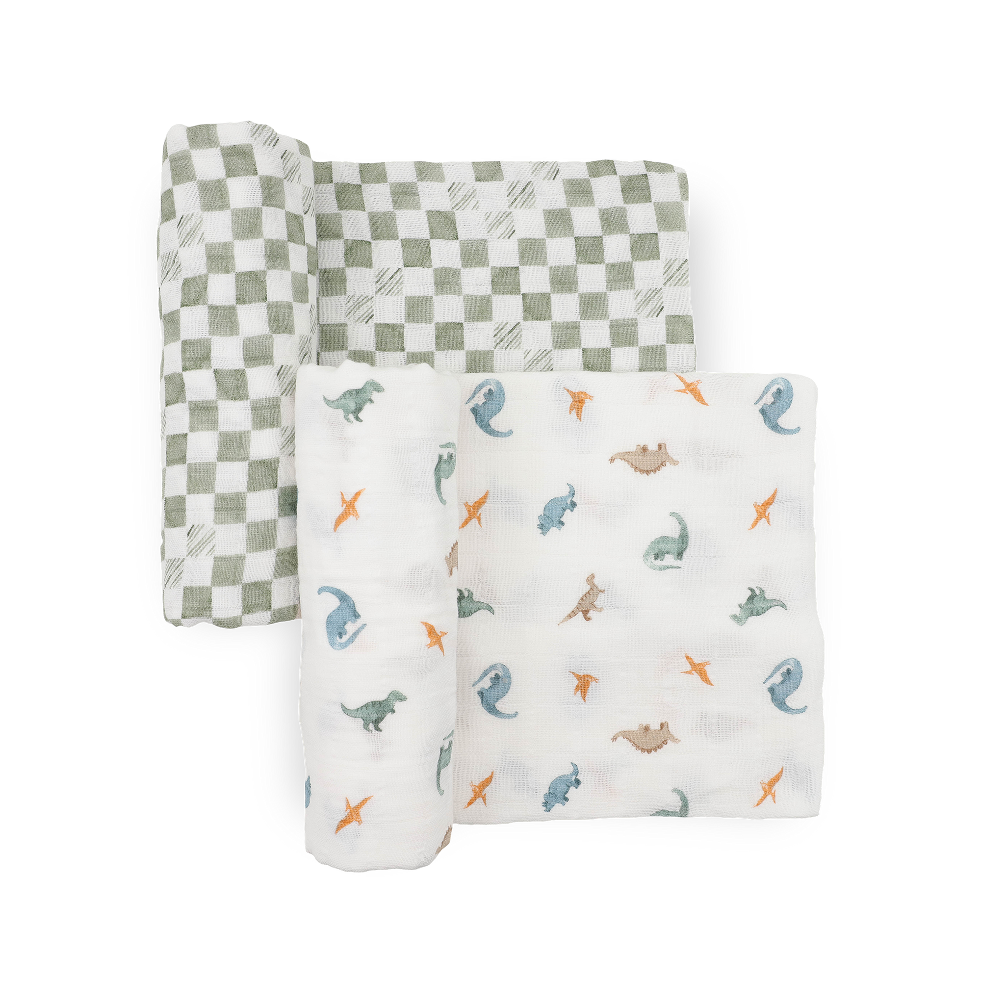 Organic Cotton Muslin Swaddle Blanket 2 Pack - Little Dino