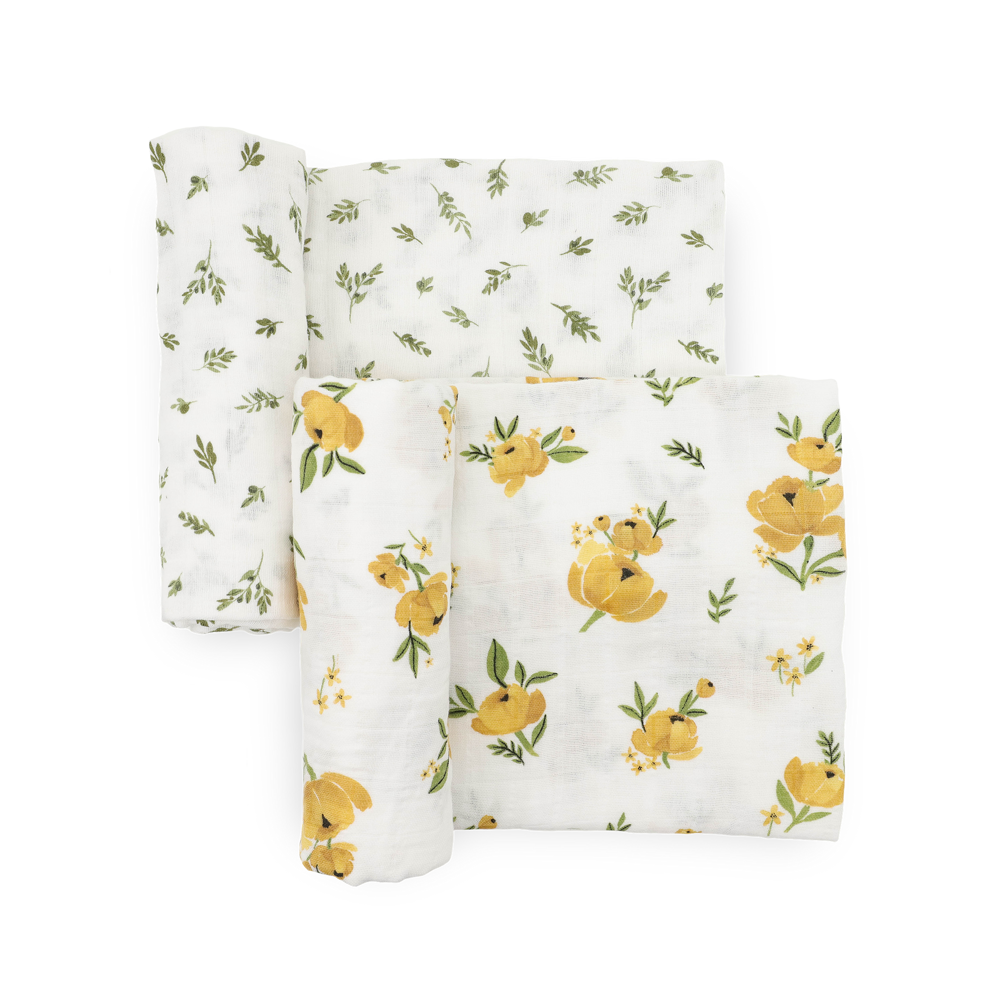 Organic Cotton Muslin Swaddle Blanket 2 Pack - Yellow Roses