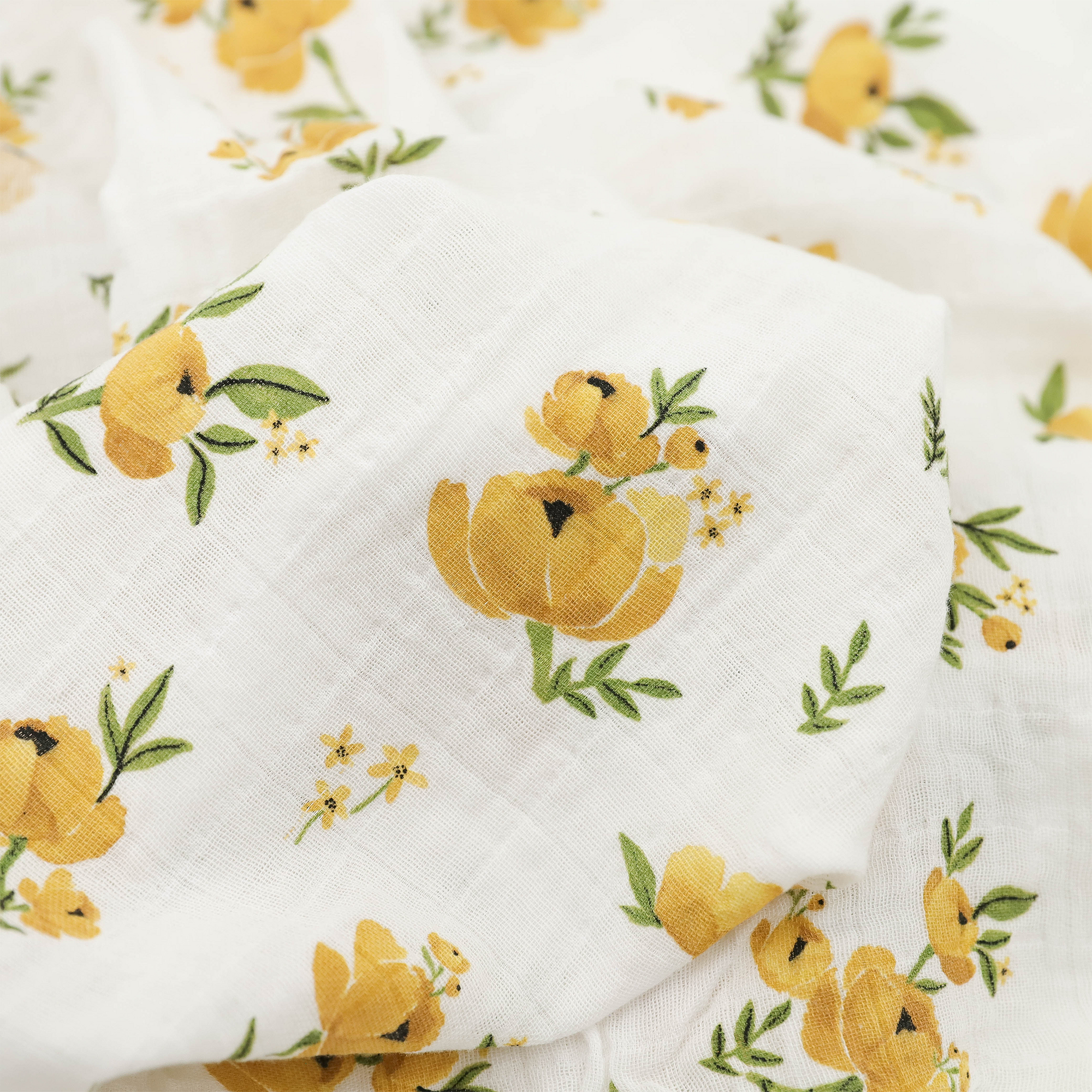Organic Cotton Muslin Swaddle Blanket 2 Pack - Yellow Roses
