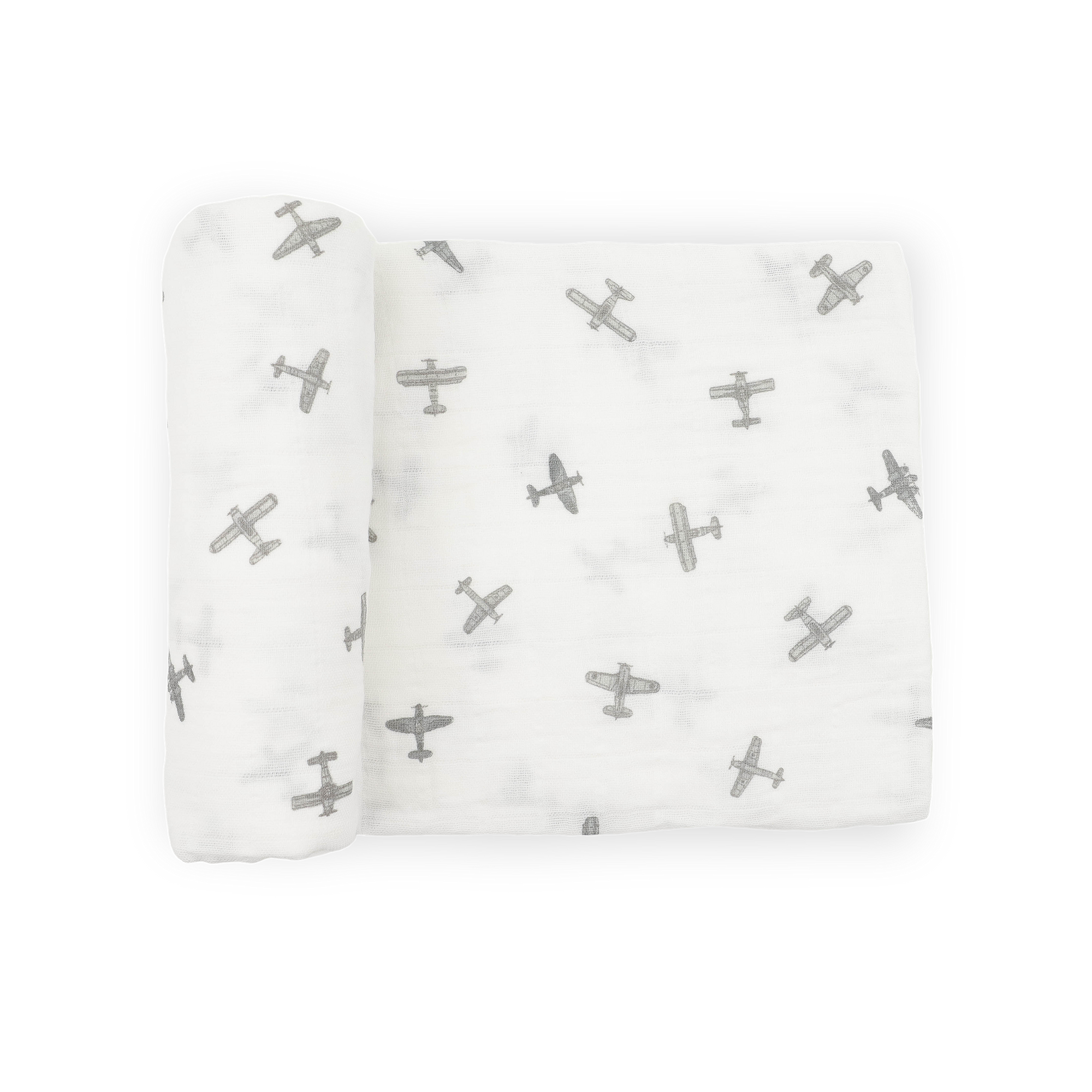Organic Cotton Muslin Swaddle Blanket - Pewter Planes