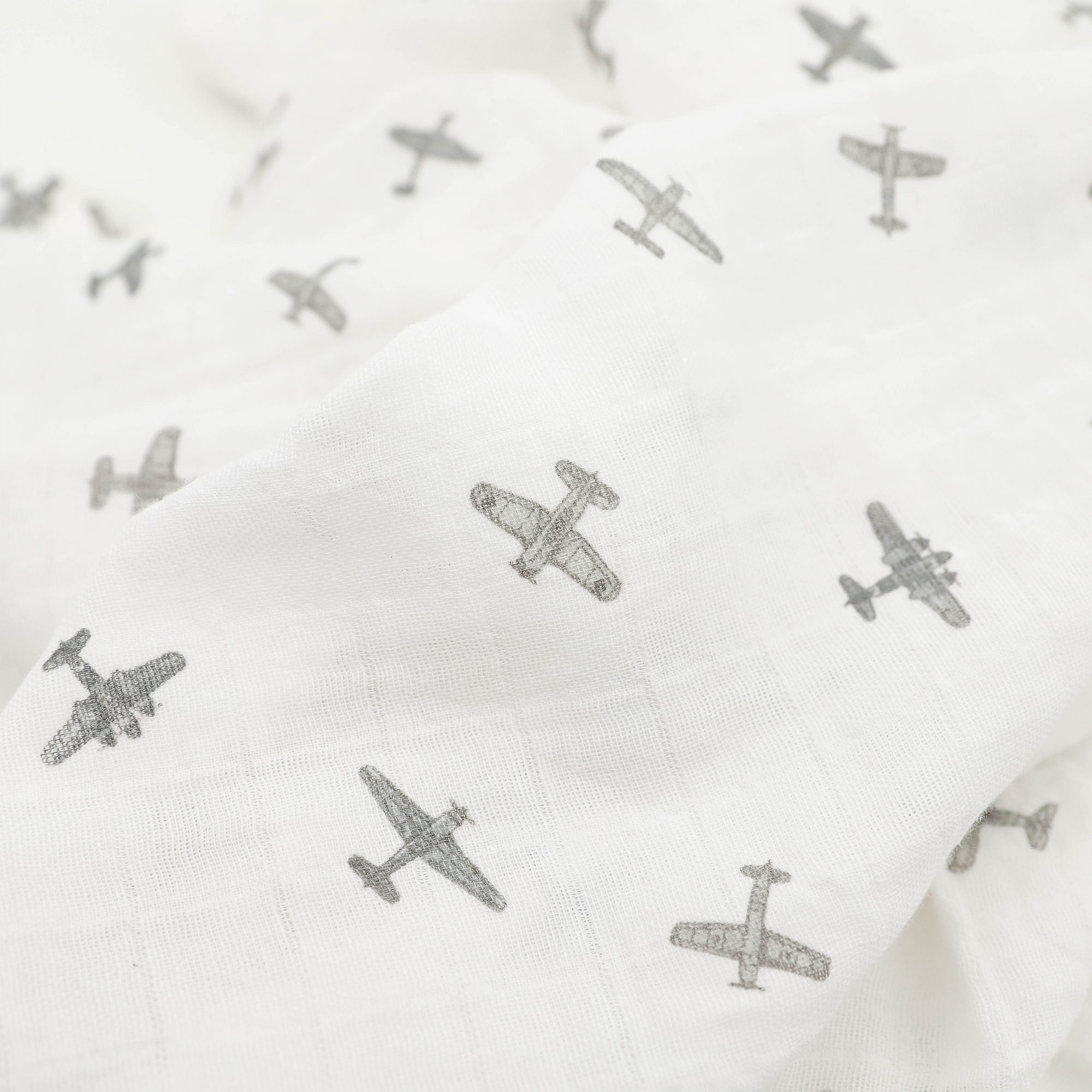 Organic Cotton Muslin Swaddle Blanket - Pewter Planes