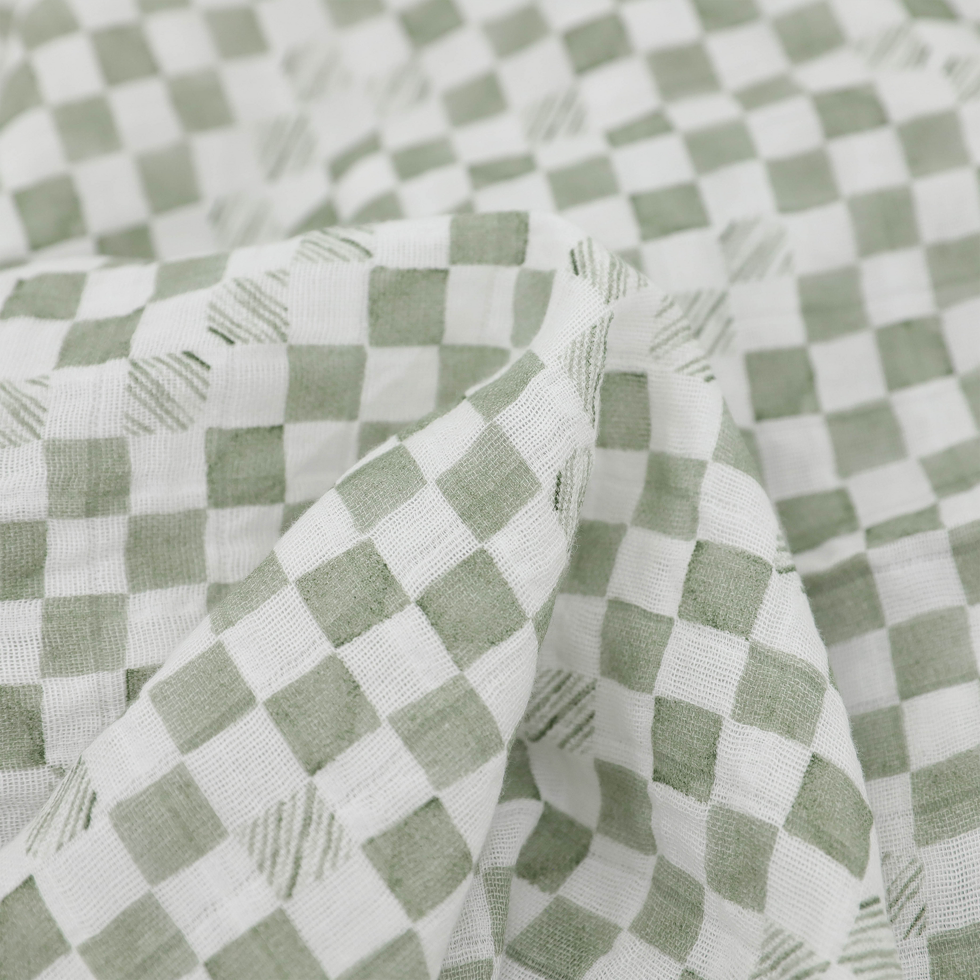 Organic Cotton Muslin Swaddle Blanket - Green Checker