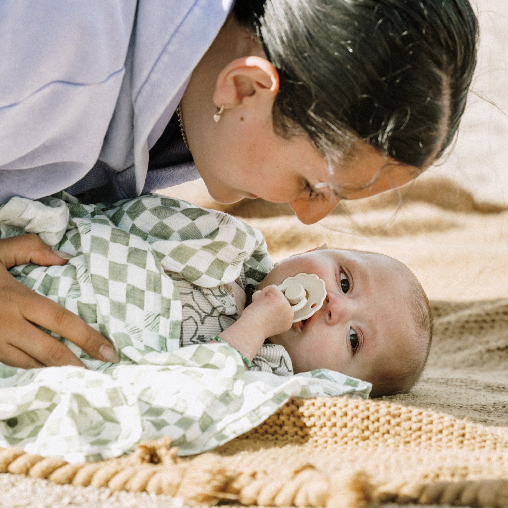 Organic Cotton Muslin Swaddle Blanket - Green Checker