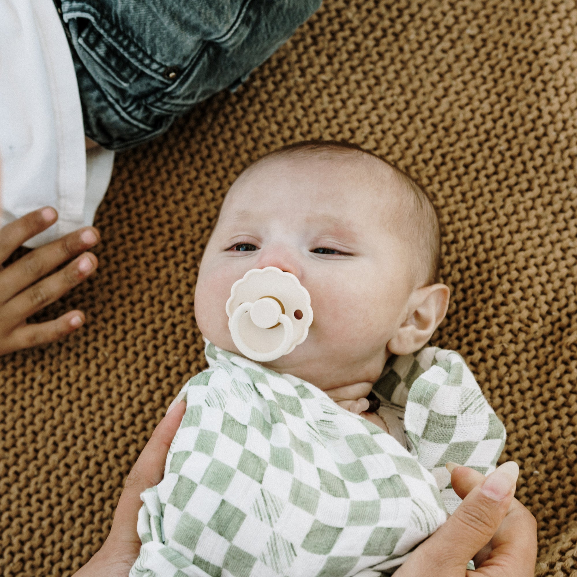 Organic Cotton Muslin Swaddle Blanket - Green Checker
