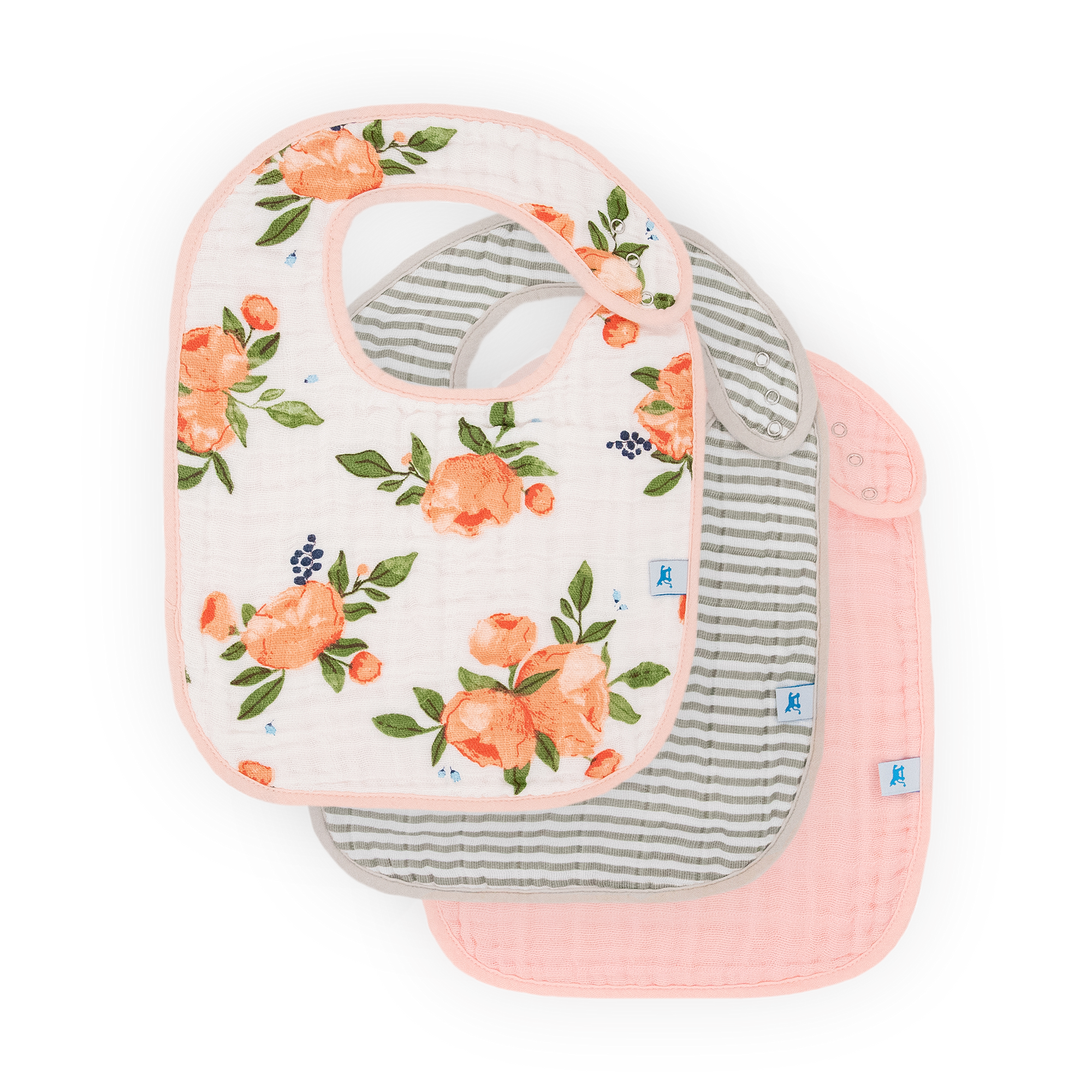 Cotton Muslin Classic Bib 3 Pack - Watercolor Roses