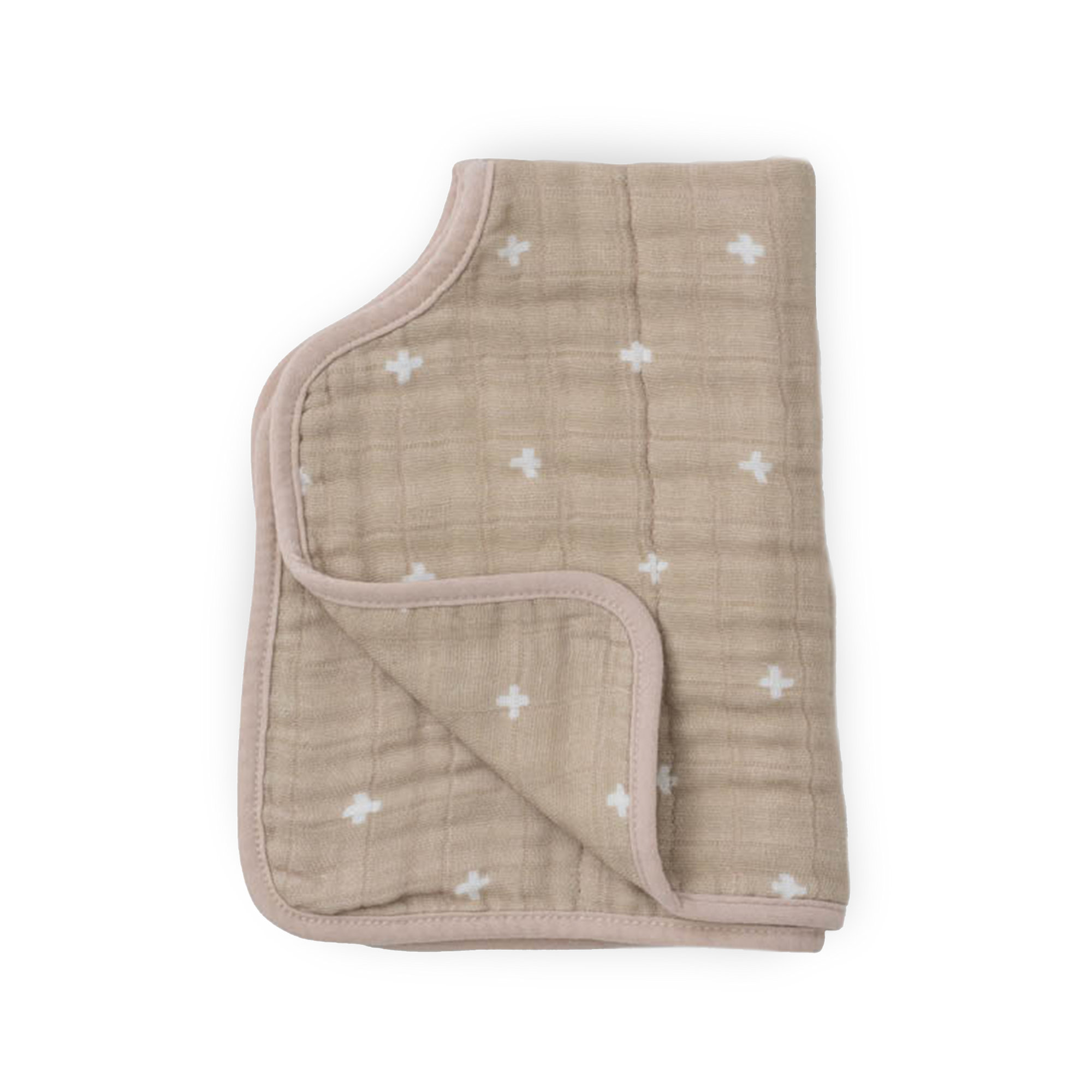 Cotton Muslin Burp Cloth - Taupe Cross