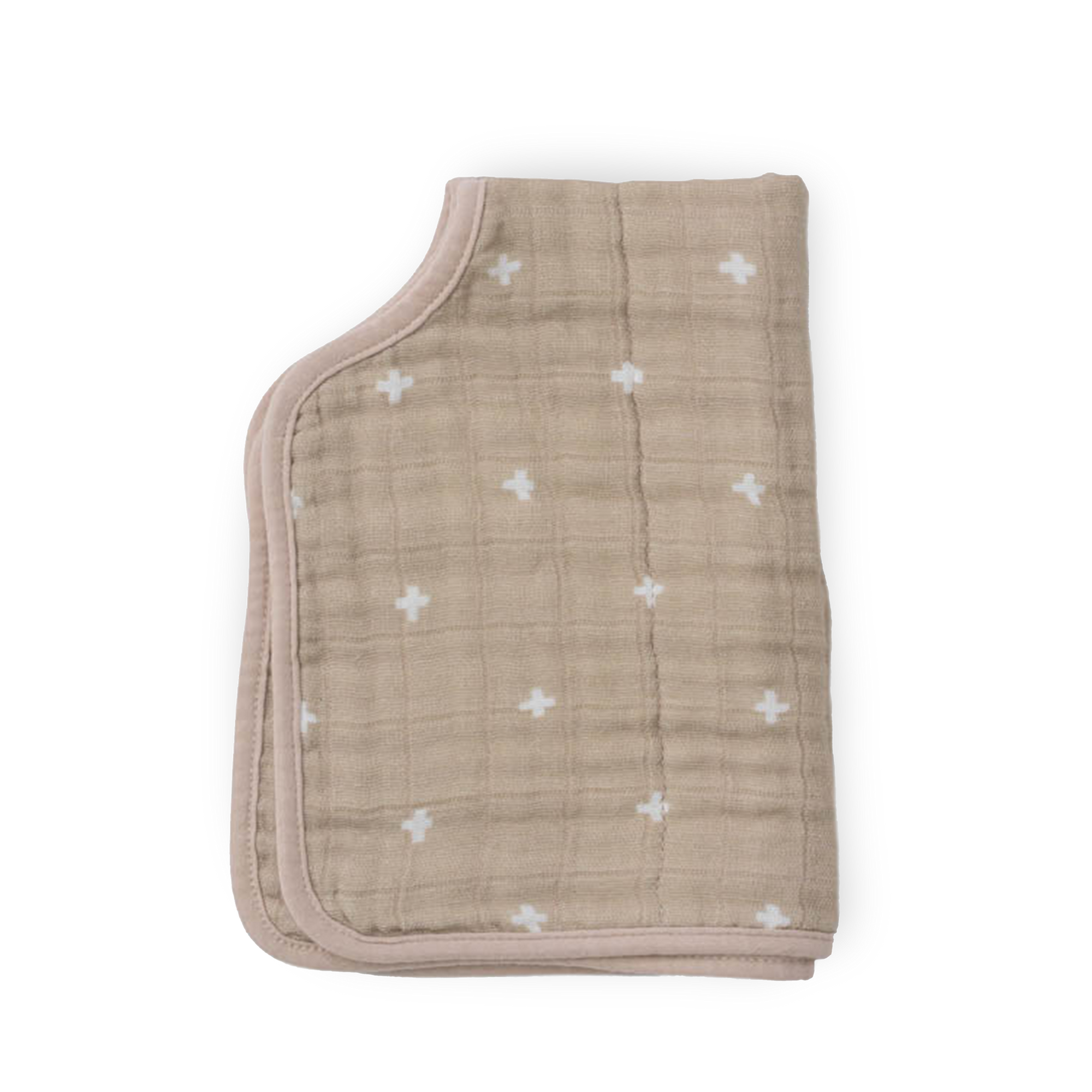 Cotton Muslin Burp Cloth - Taupe Cross