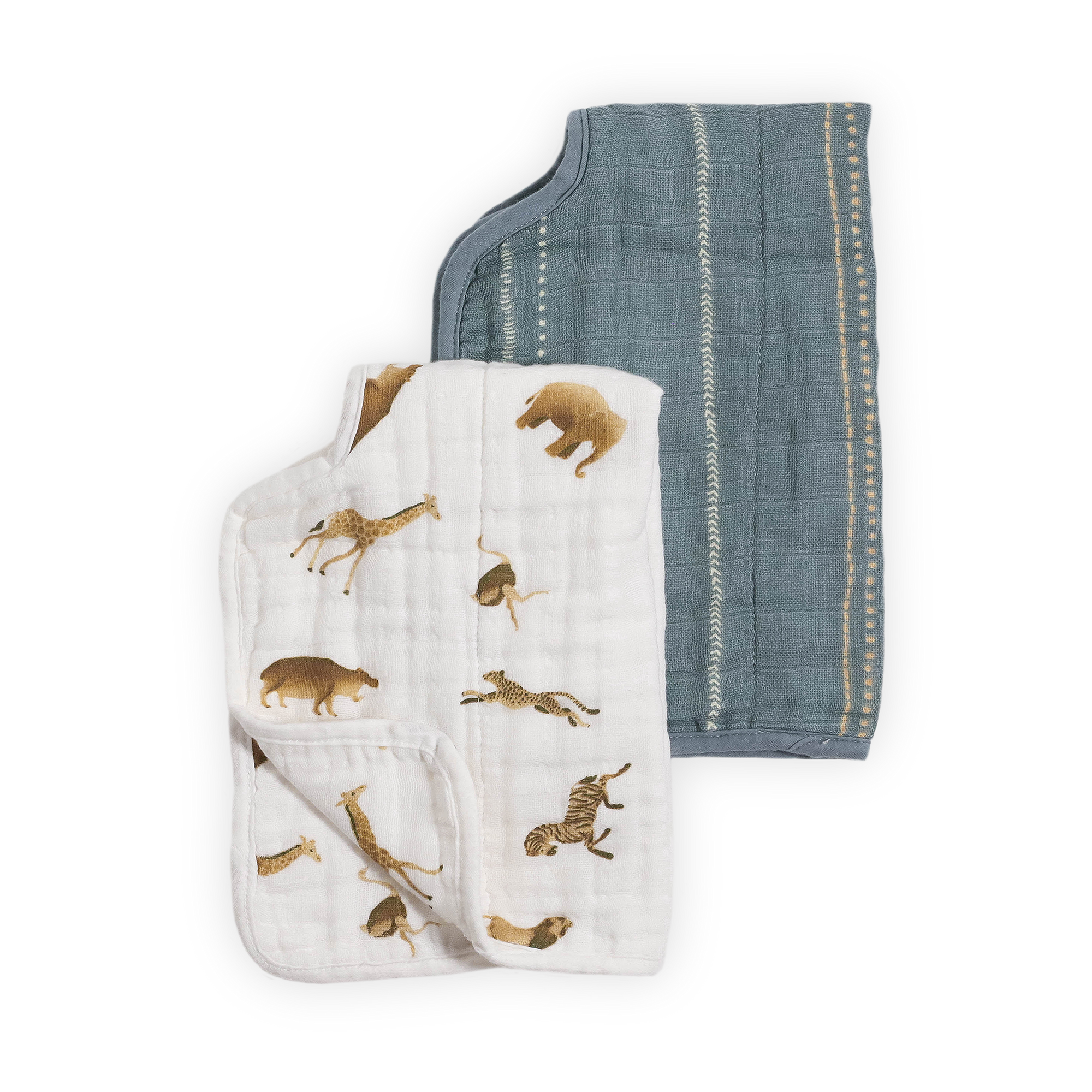 Organic Cotton Muslin Burp Cloth 2 Pack - Animal Crackers + Stillwater Stitch