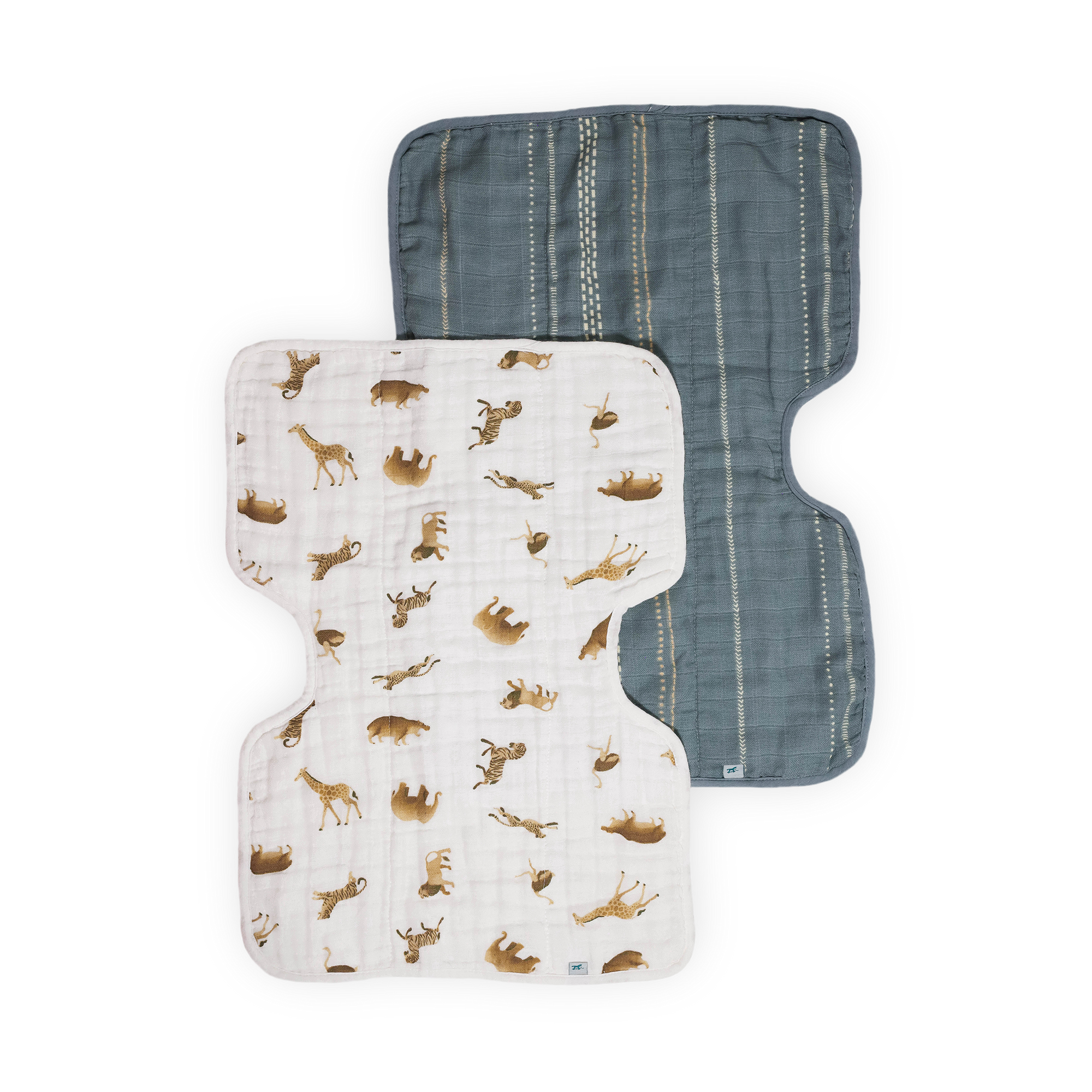 Organic Cotton Muslin Burp Cloth 2 Pack - Animal Crackers + Stillwater Stitch