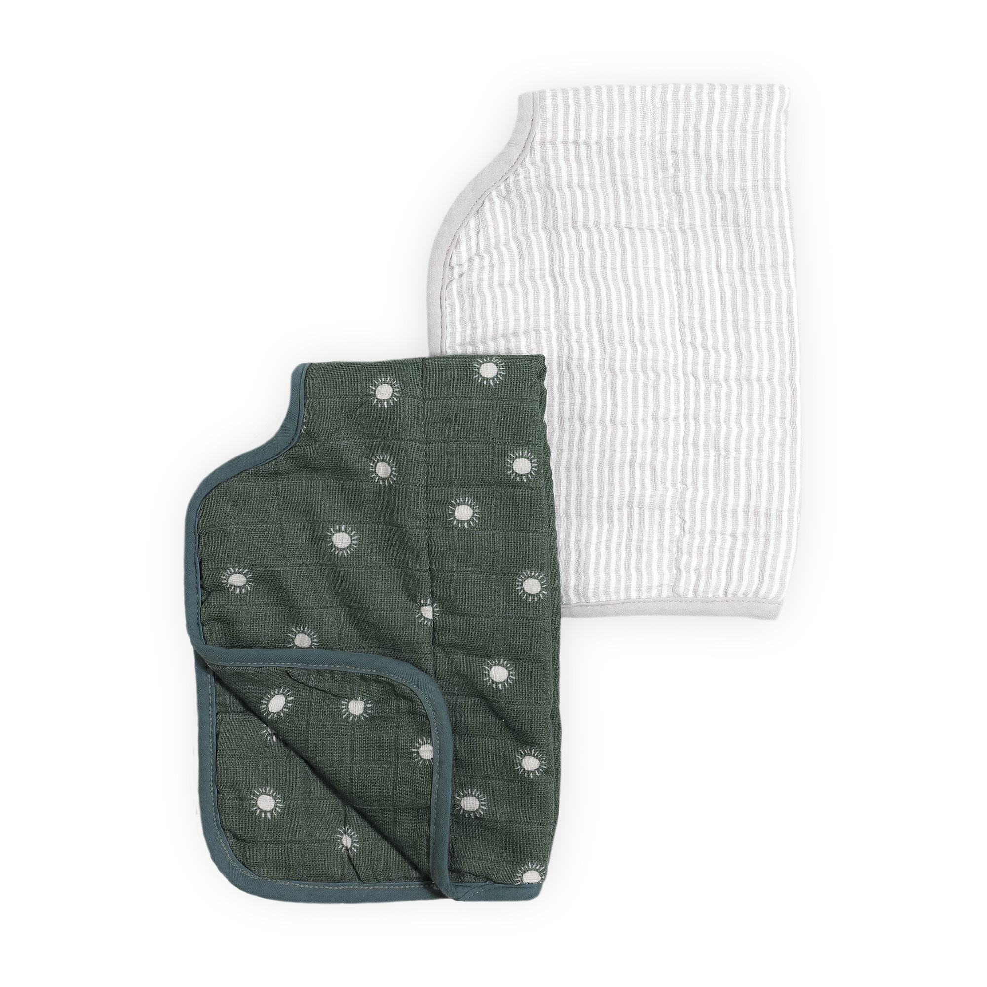 Organic Cotton Muslin Burp Cloth 2 Pack - Sage Suns + Sand Stripe