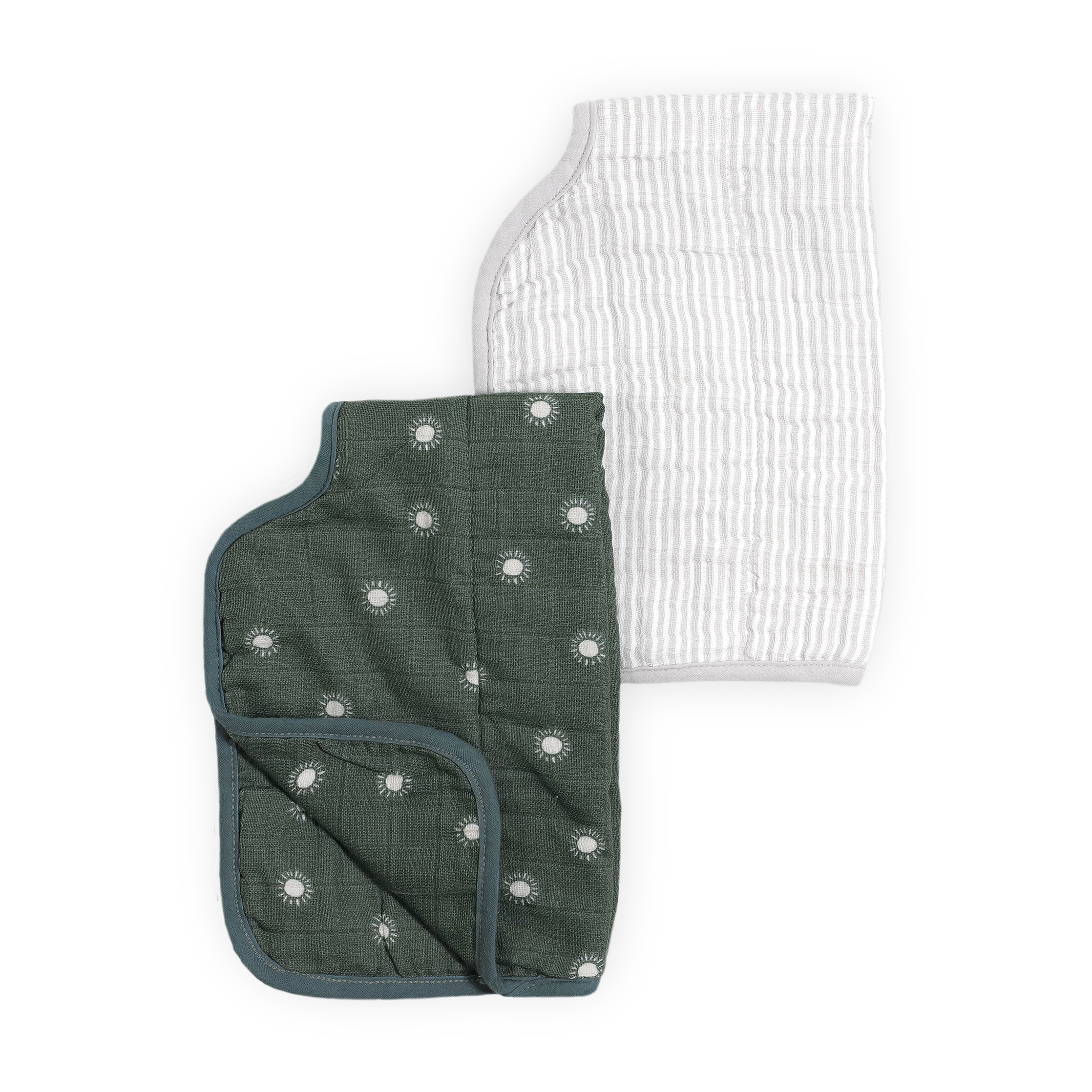 Organic Cotton Muslin Burp Cloth 2 Pack - Sage Suns + Sand Stripe