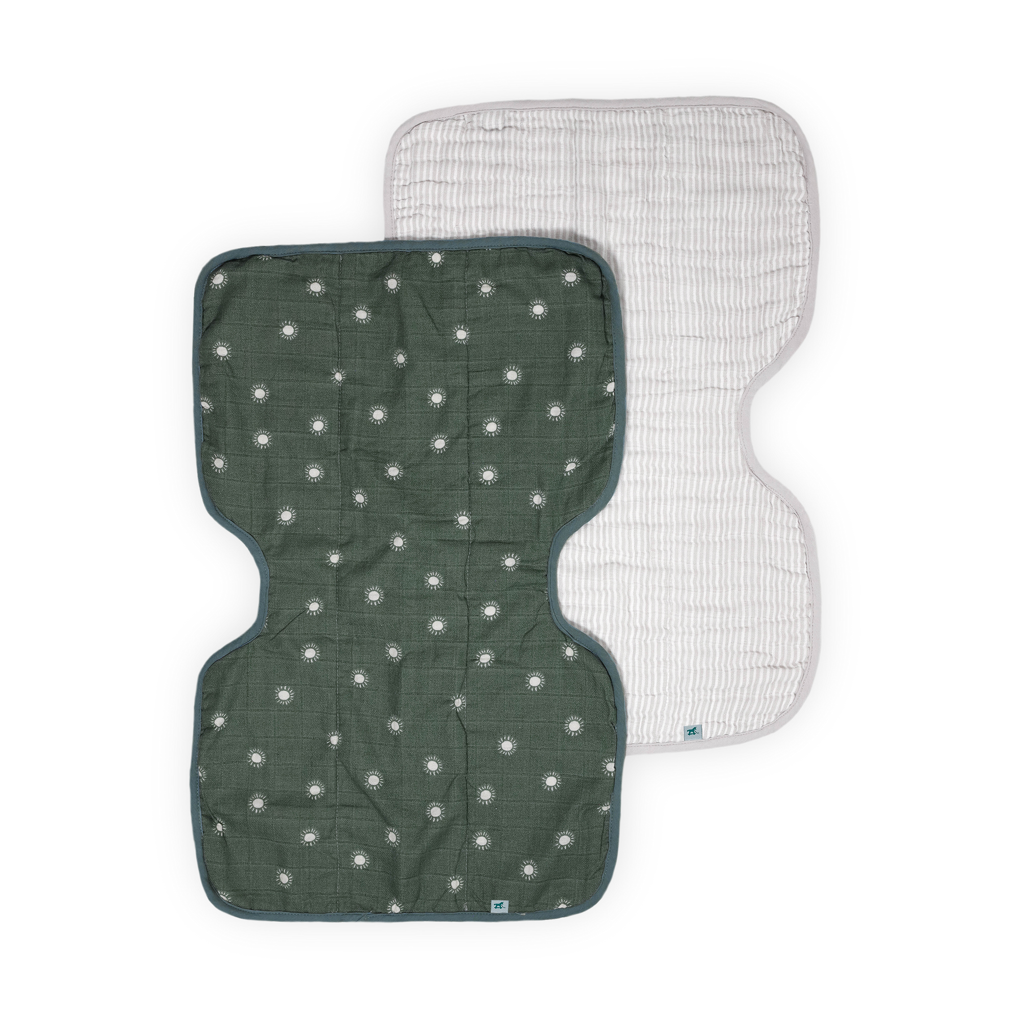 Organic Cotton Muslin Burp Cloth 2 Pack - Sage Suns + Sand Stripe