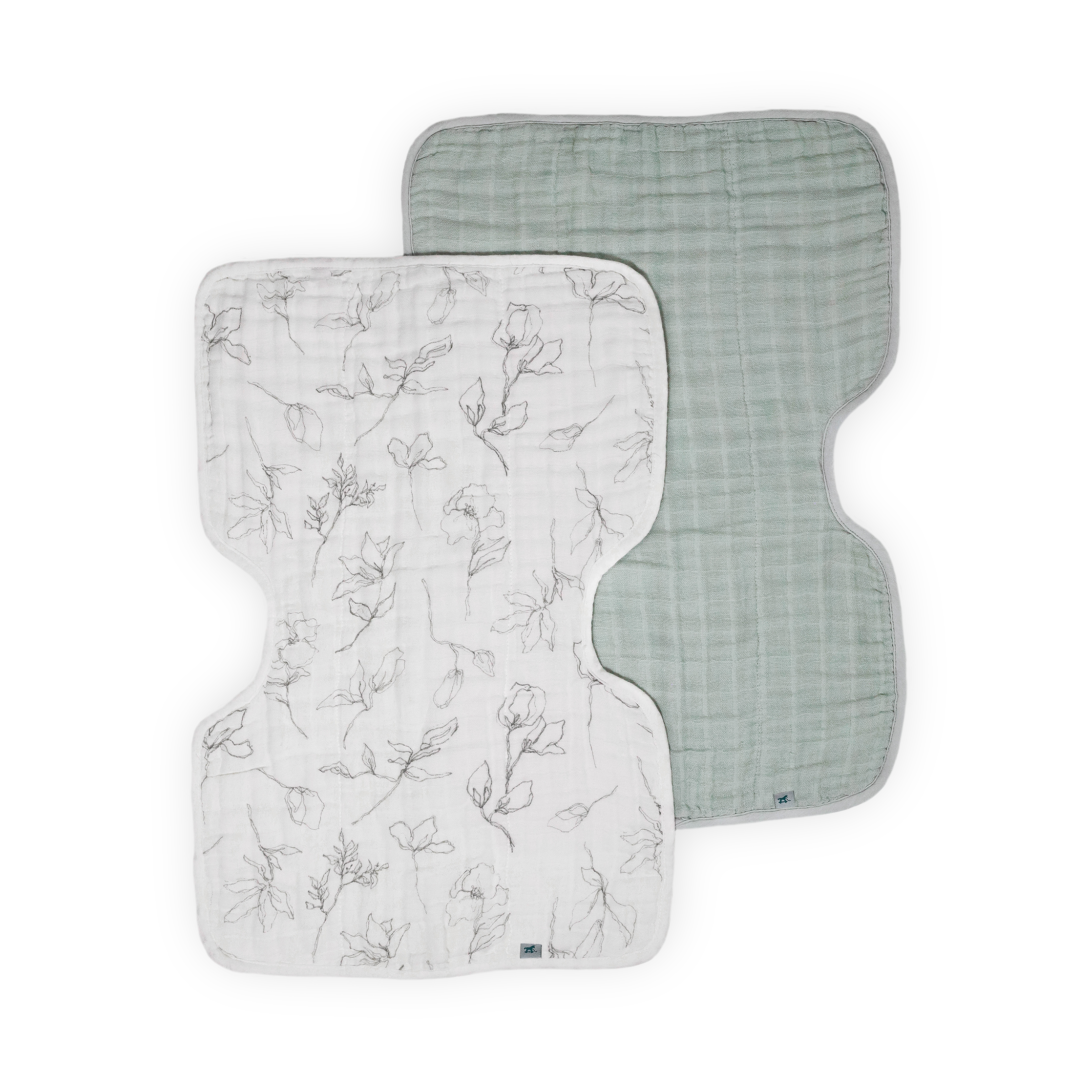 Organic Cotton Muslin Burp Cloth 2 Pack Pencil Floral White