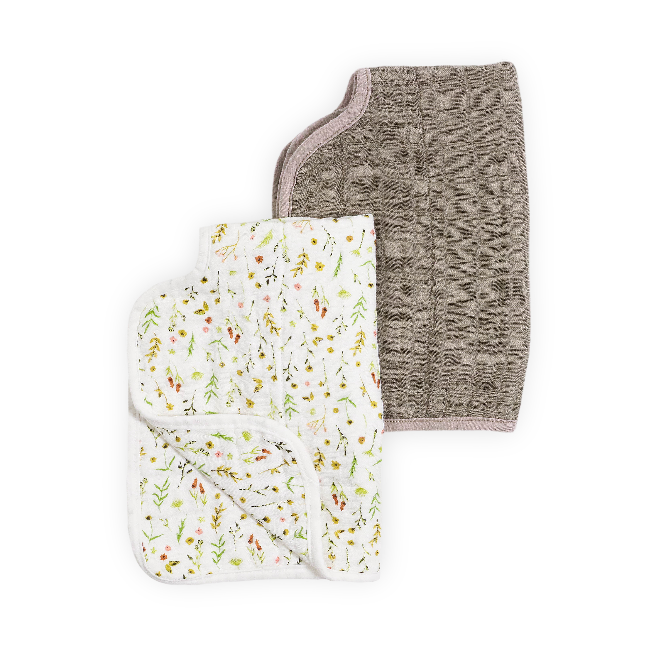Organic Cotton Muslin Burp Cloth 2 Pack - Floral Field + Driftwood