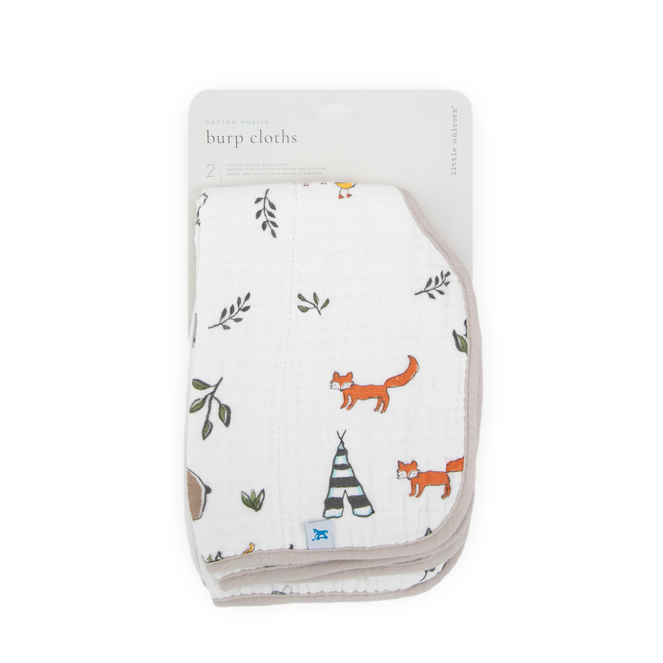 Cotton Muslin Burp Cloth 2 Pack Forest Friends Little Unicorn USA