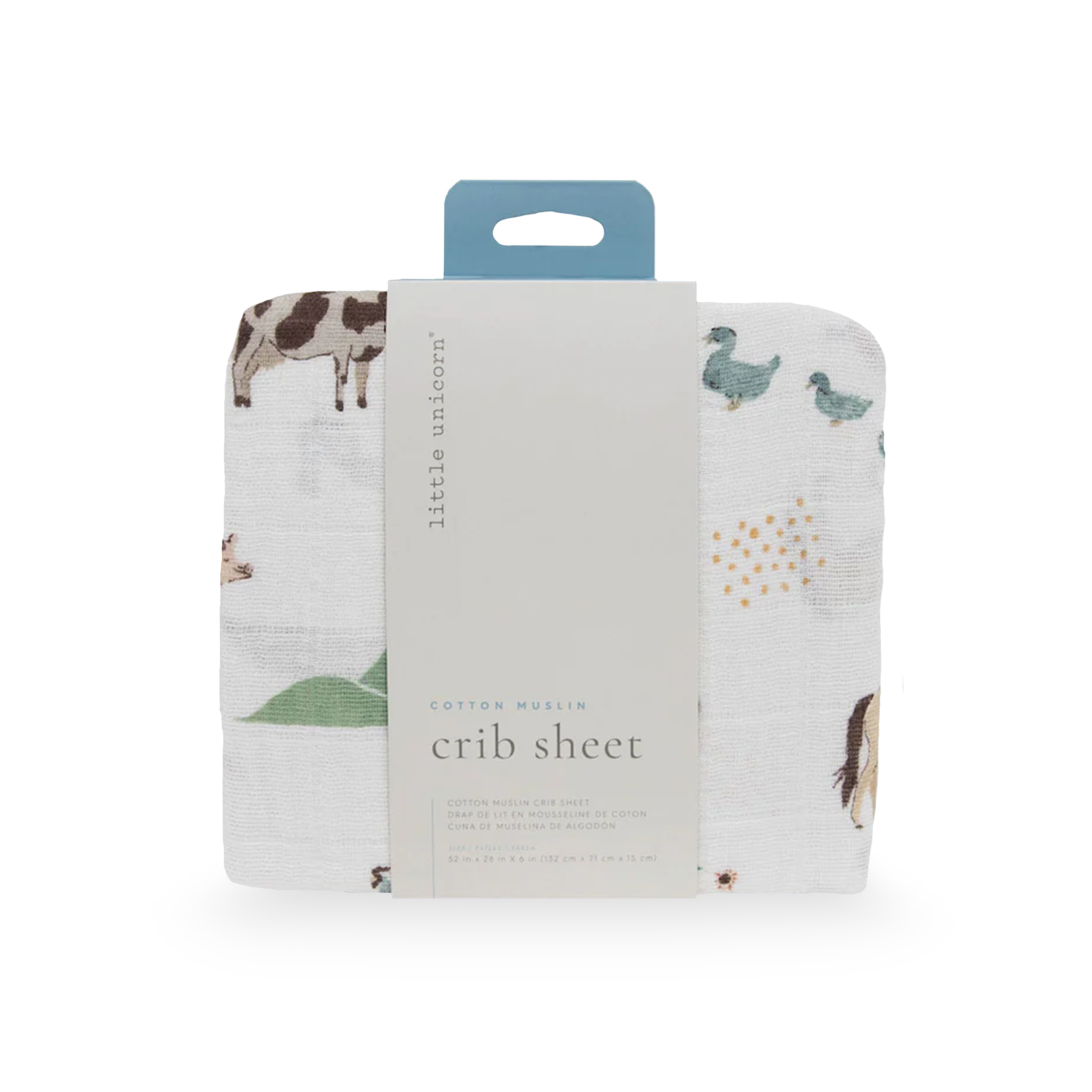 Cotton Muslin Crib Sheet Farmyard Little Unicorn USA