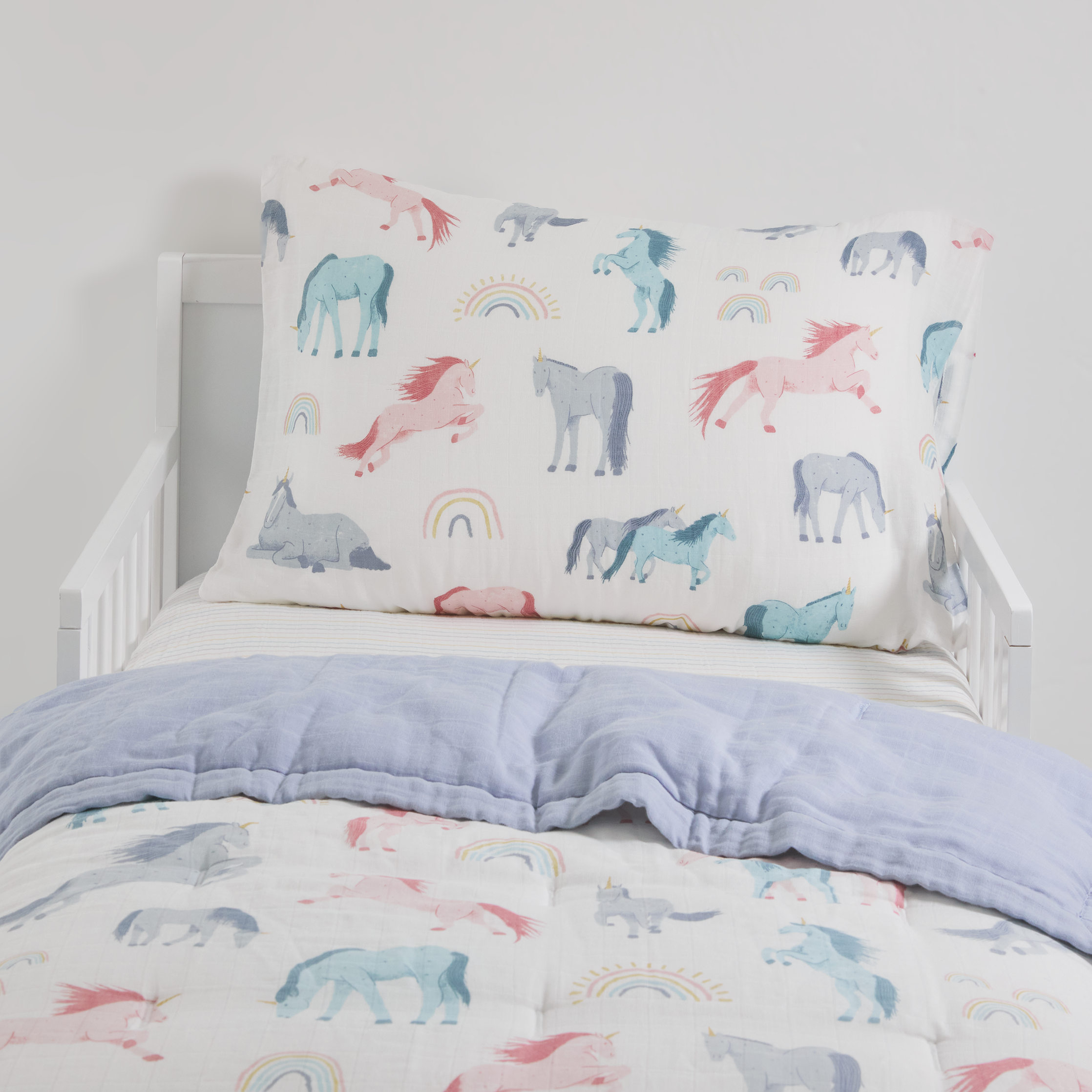 Cotton Muslin Toddler Bedding 3 Piece Set Unicorns Little