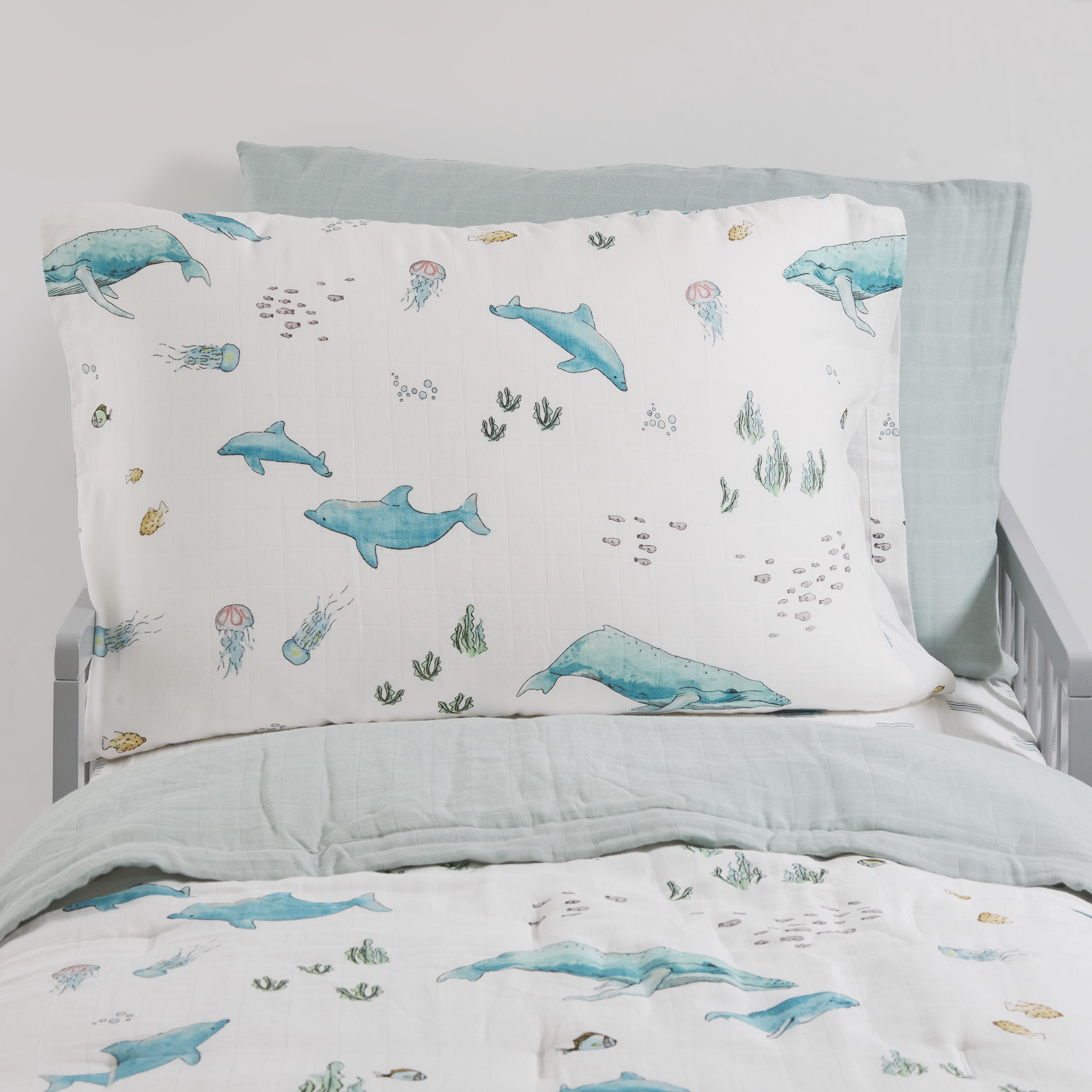 Cotton Muslin Pillowcase 2 Pack Whales