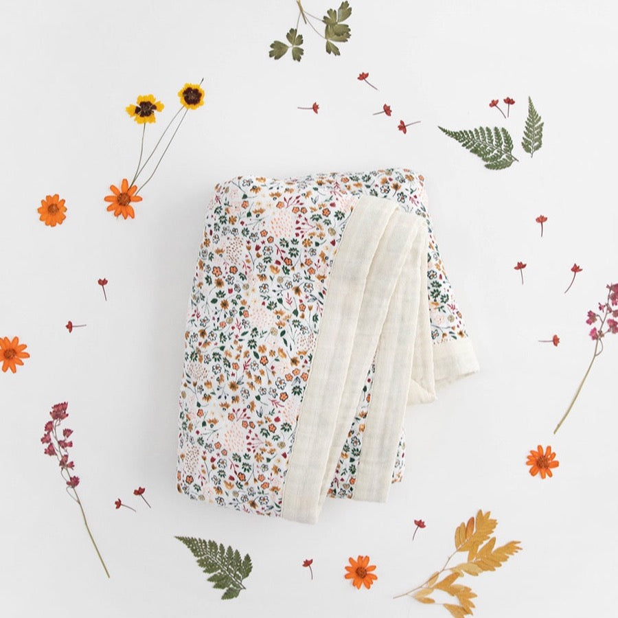 Cotton Muslin Baby Quilt - Pressed Petals