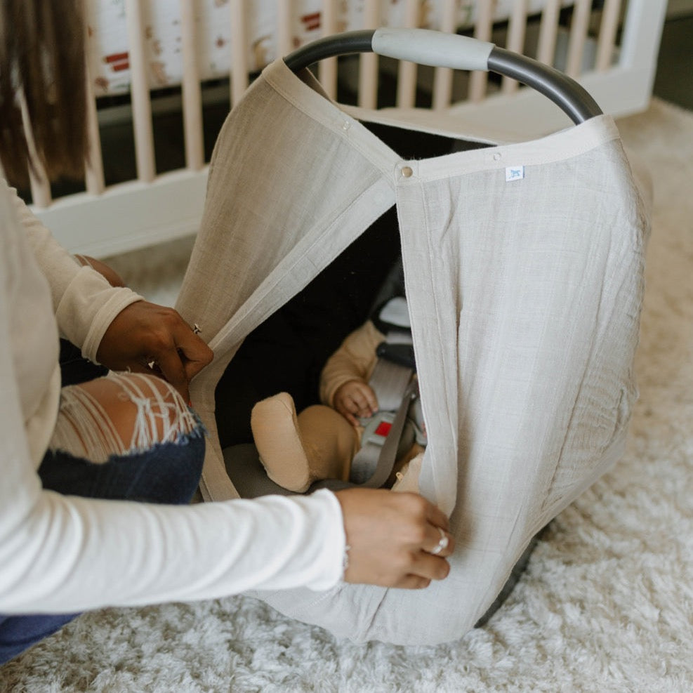 Cotton Muslin Car Seat Canopy - Porpoise