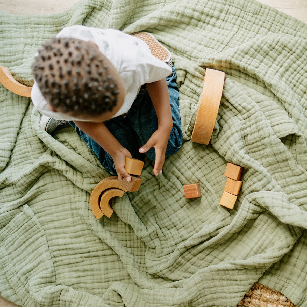 Cotton Muslin Quilted Throw - Fern