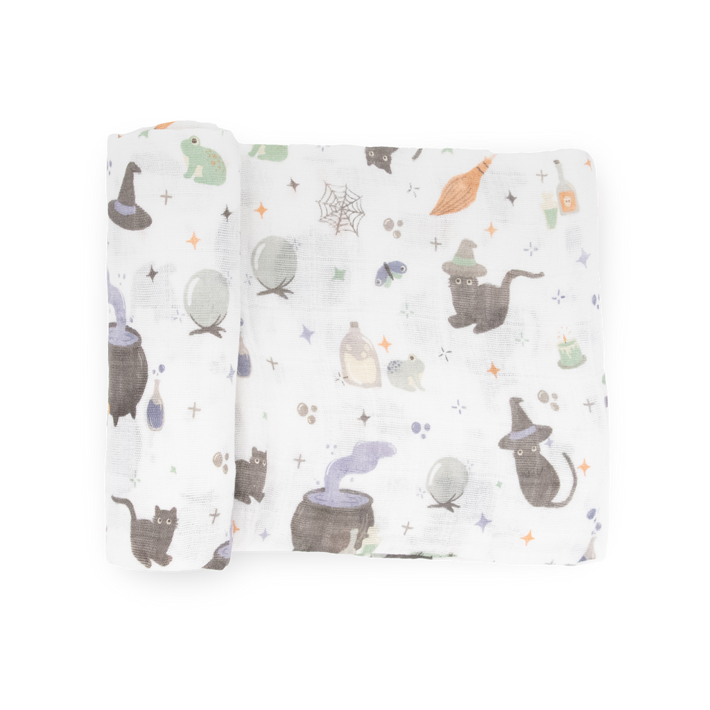 Cotton Muslin Swaddle Blanket Cats and Cauldrons Little Unicorn USA