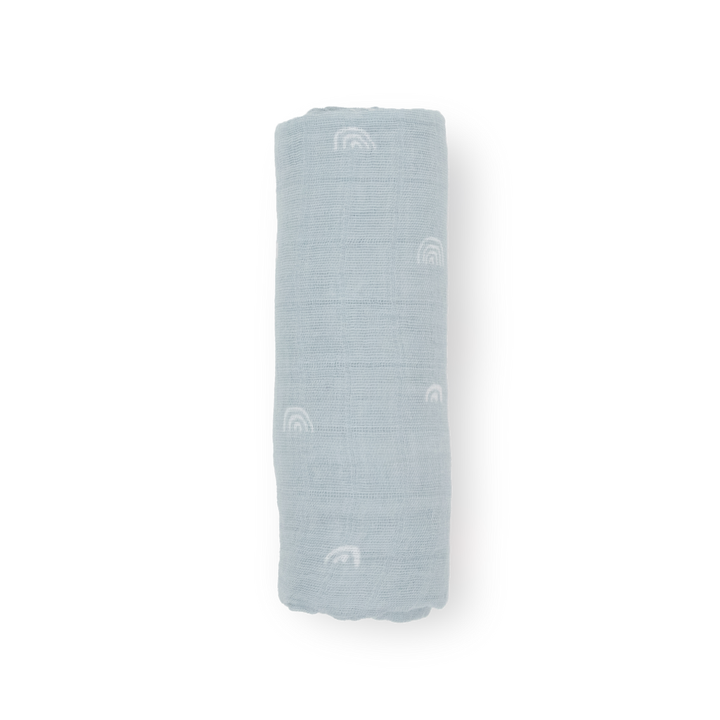 Cotton Muslin Swaddle Blanket Blue Rainbow Little Unicorn USA