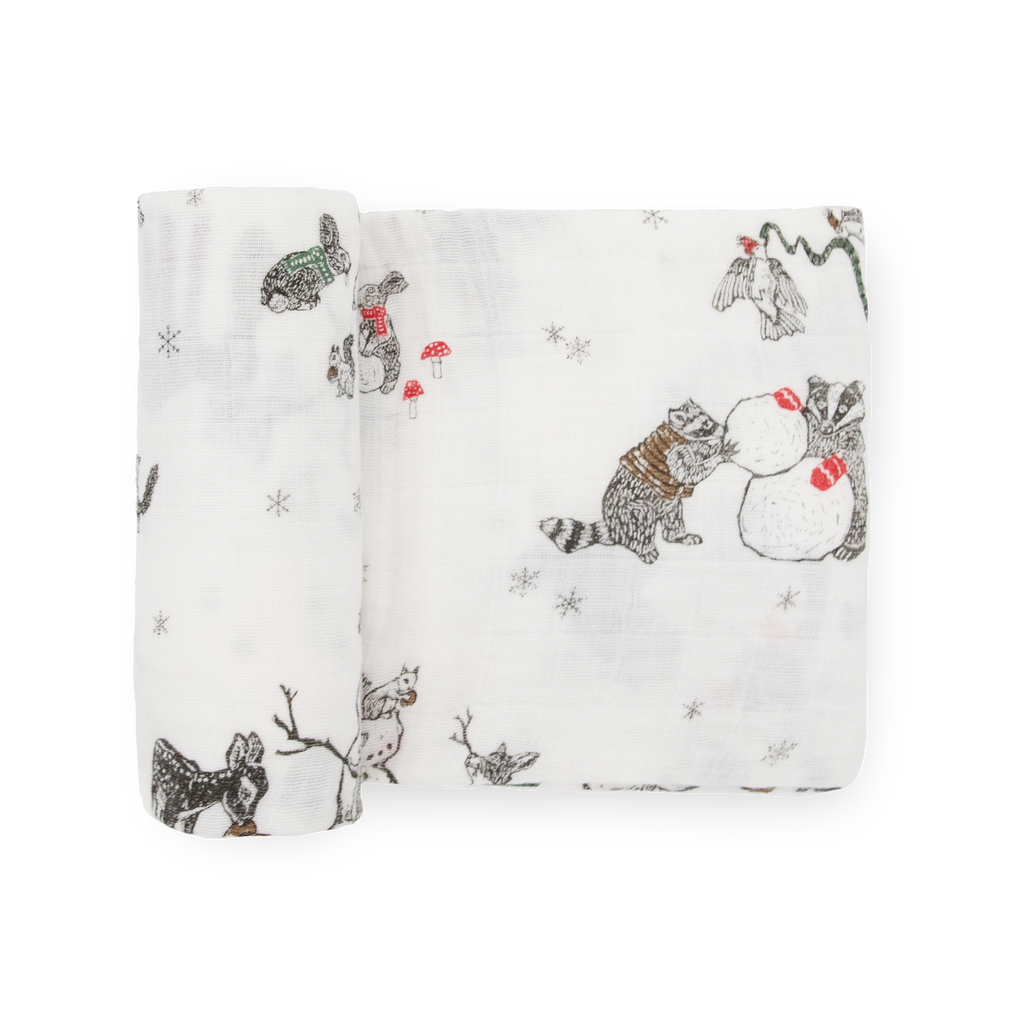 Cotton Muslin Swaddle Blanket Snow Day Little Unicorn USA