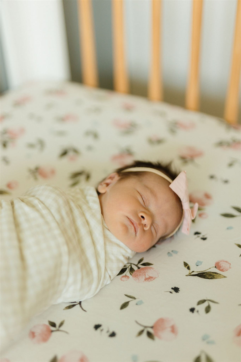 Stretch Knit Swaddle Blanket Tan Gingham Little Unicorn USA