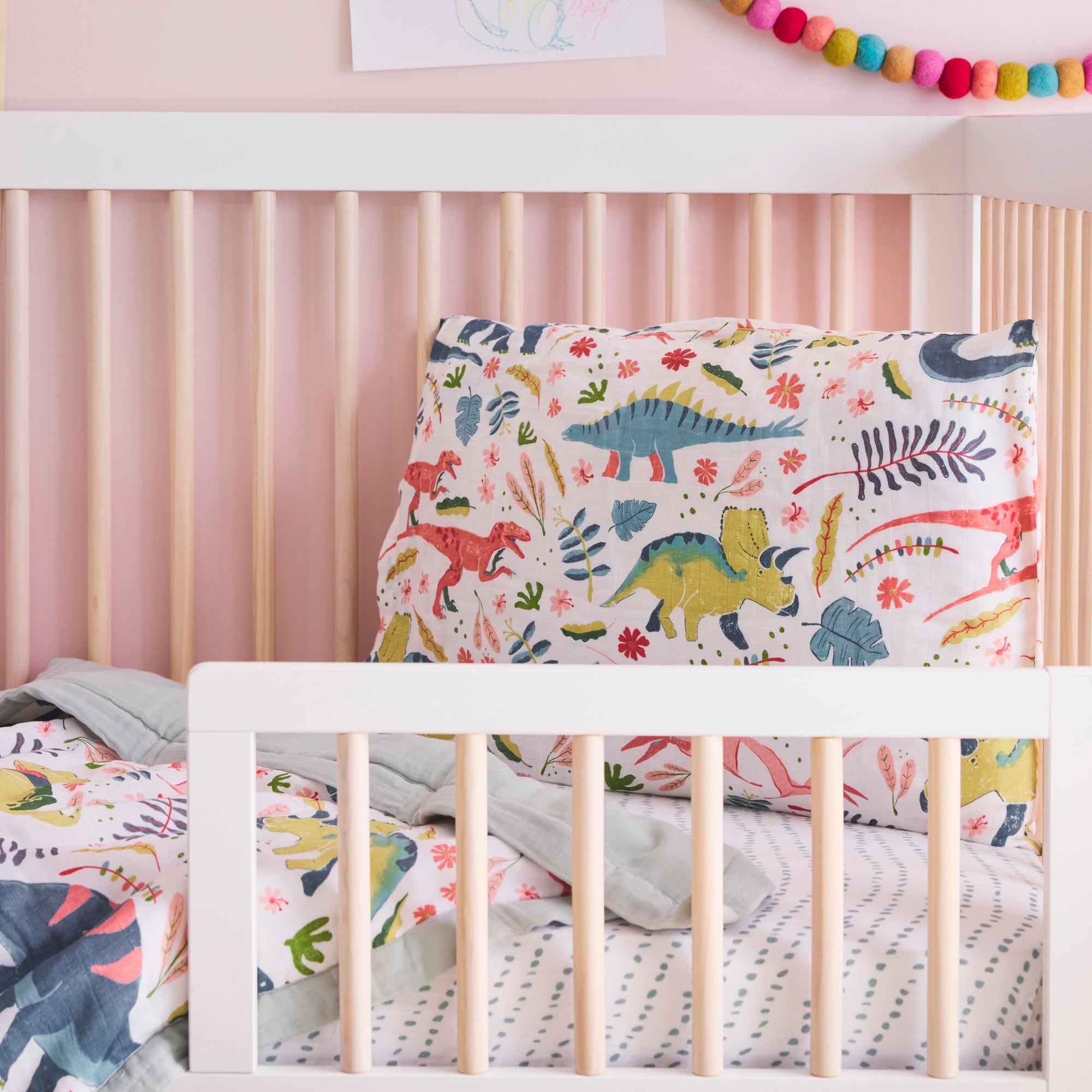 Cotton Muslin Toddler Bedding 3 Piece Set - Boho Dino