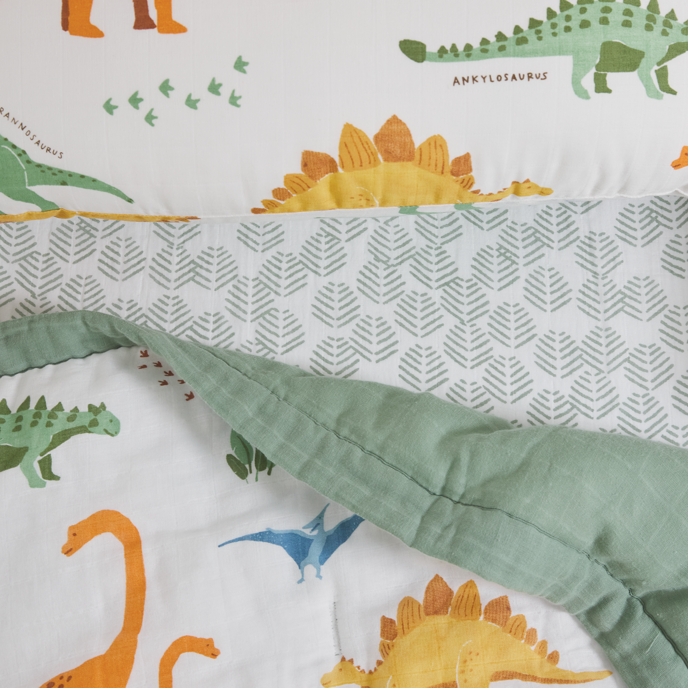 Cotton Muslin Toddler Bedding 3 Piece Set - Dino Names