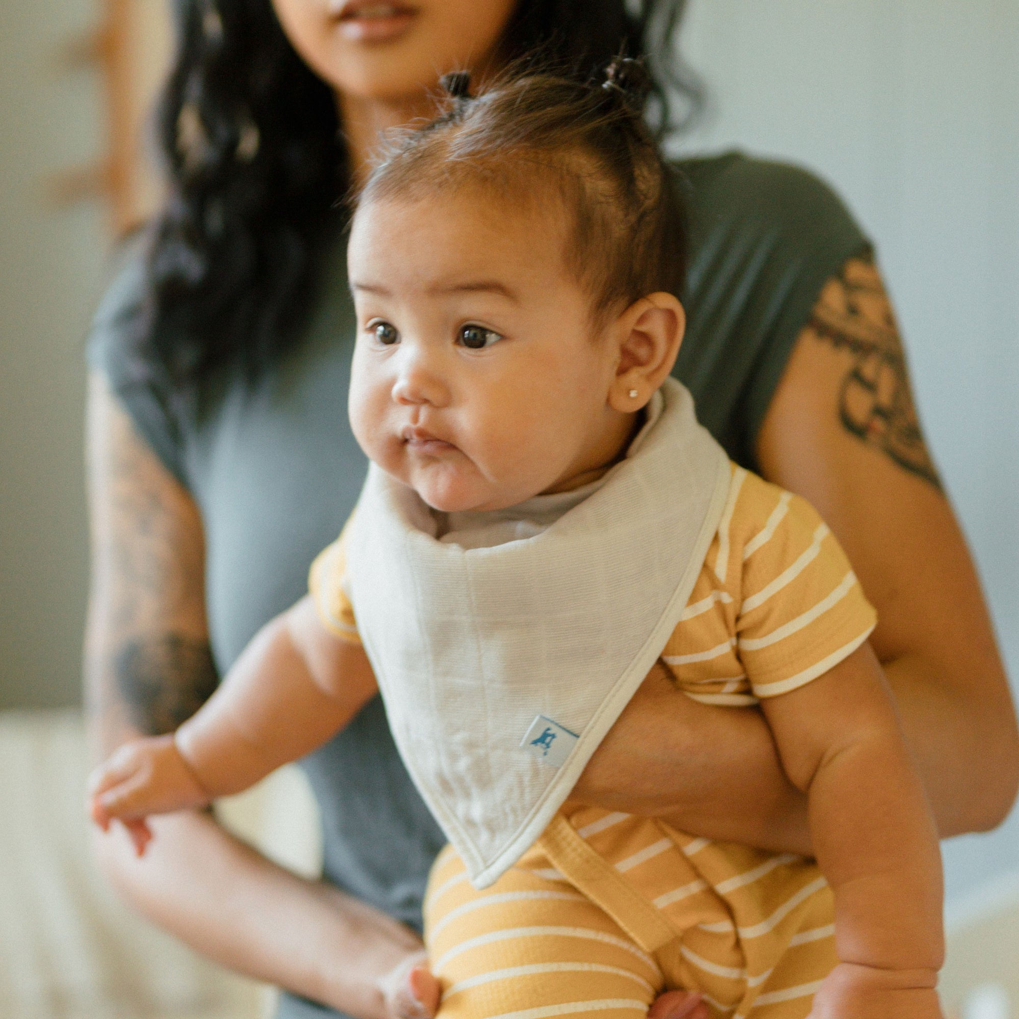 Cotton Muslin + Fleece Bandana Bib 4 Pack - Tropical Leaf