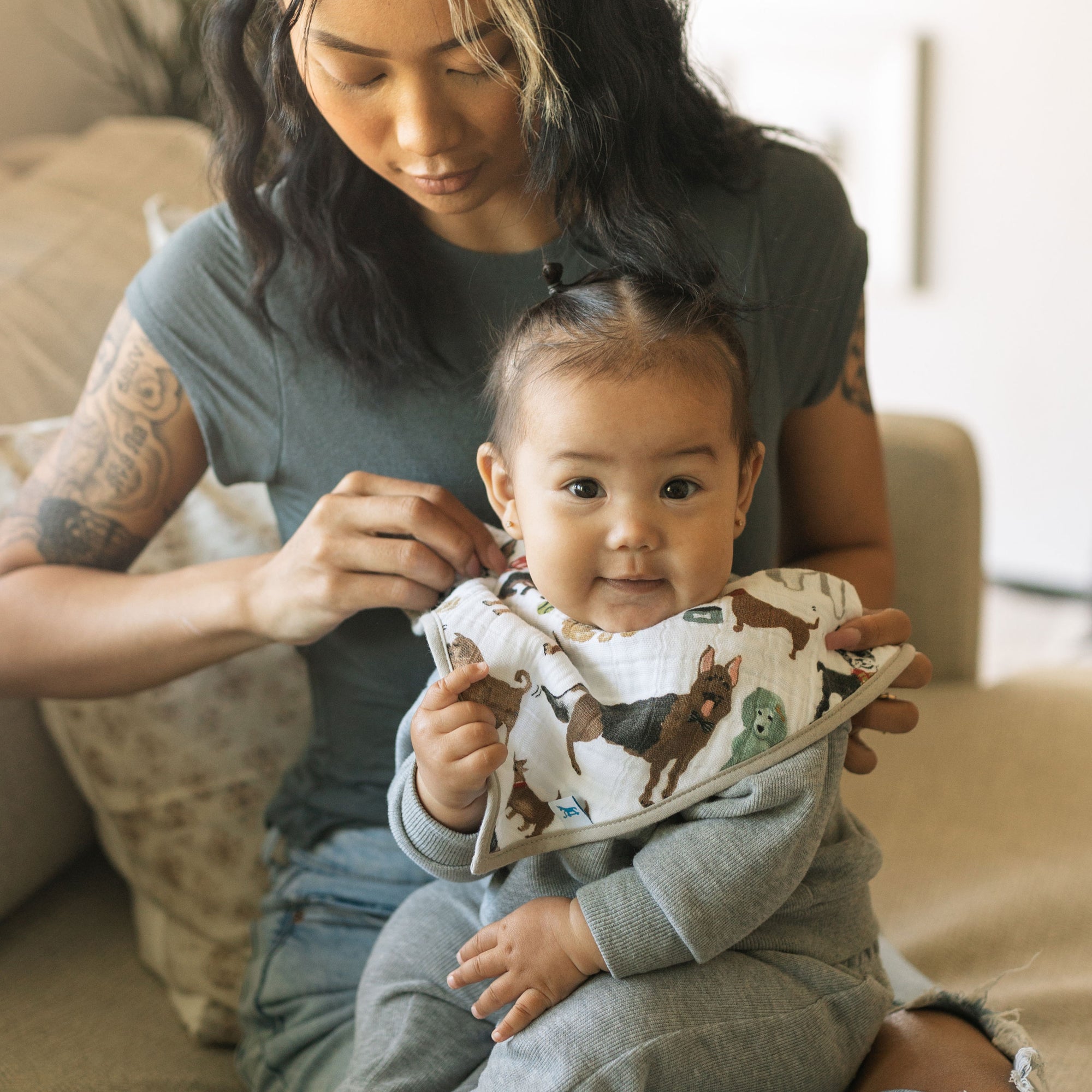 Cotton Muslin + Fleece Bandana Bib 4 Pack - Woof