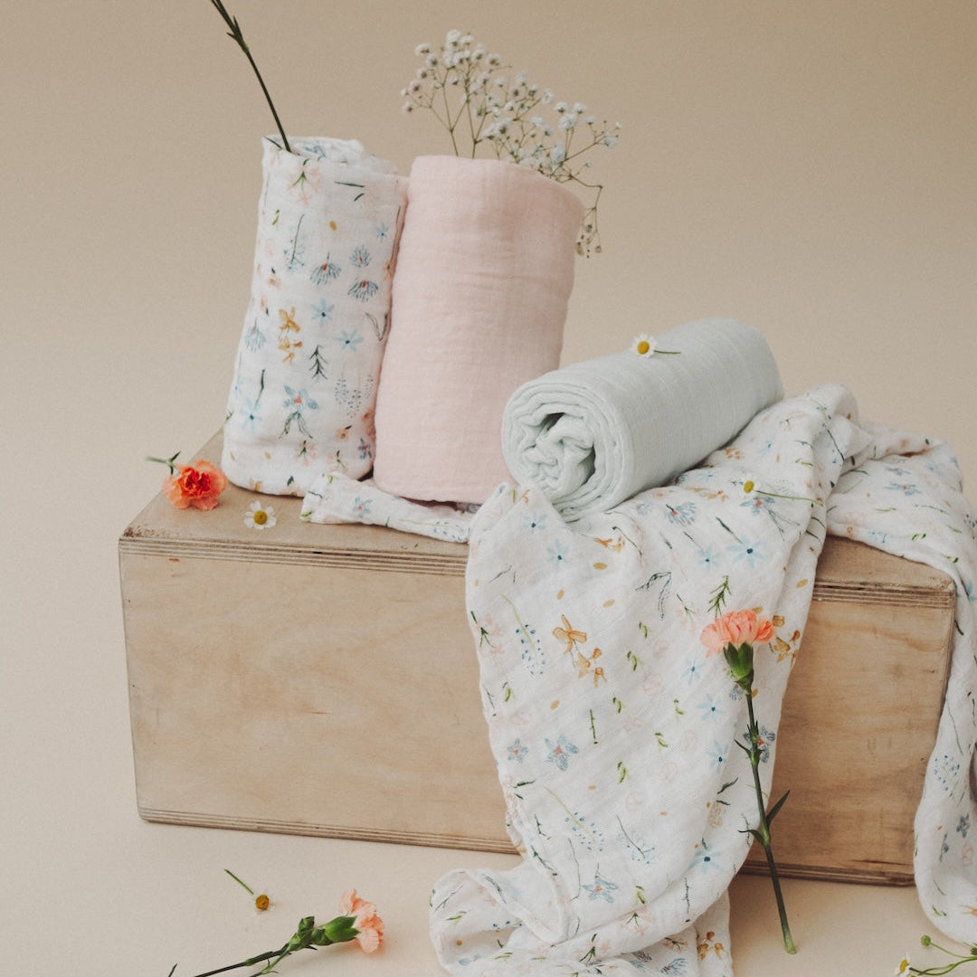 Cotton Muslin Swaddle Blanket - Pastel Petals