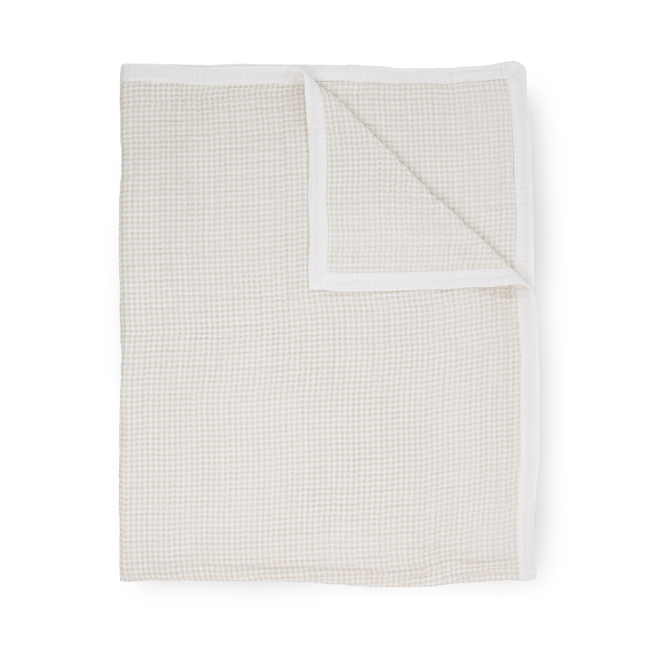 Cotton Muslin Quilted Throw - Tan Gingham