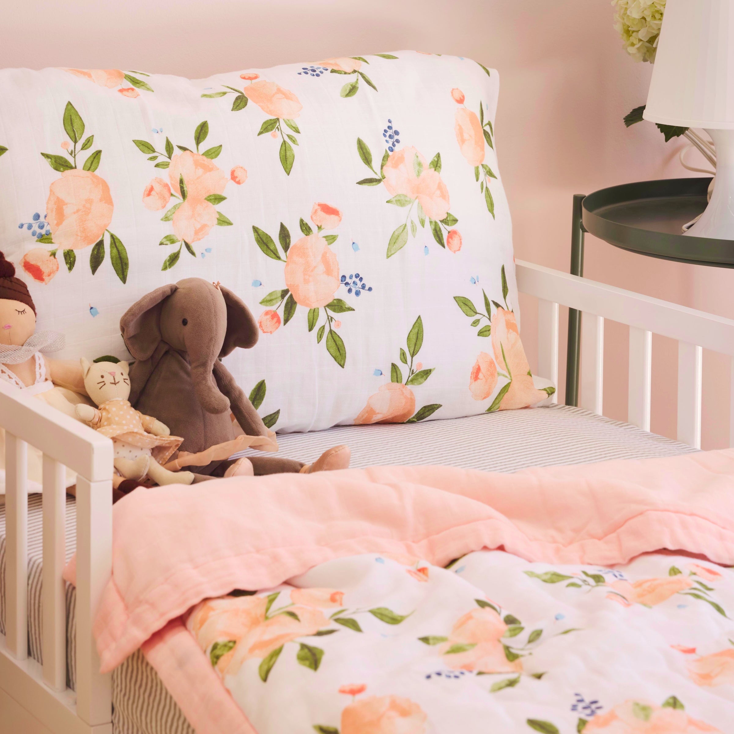 Cotton Muslin Toddler Bedding 3 Piece Set - Watercolor Roses Grande