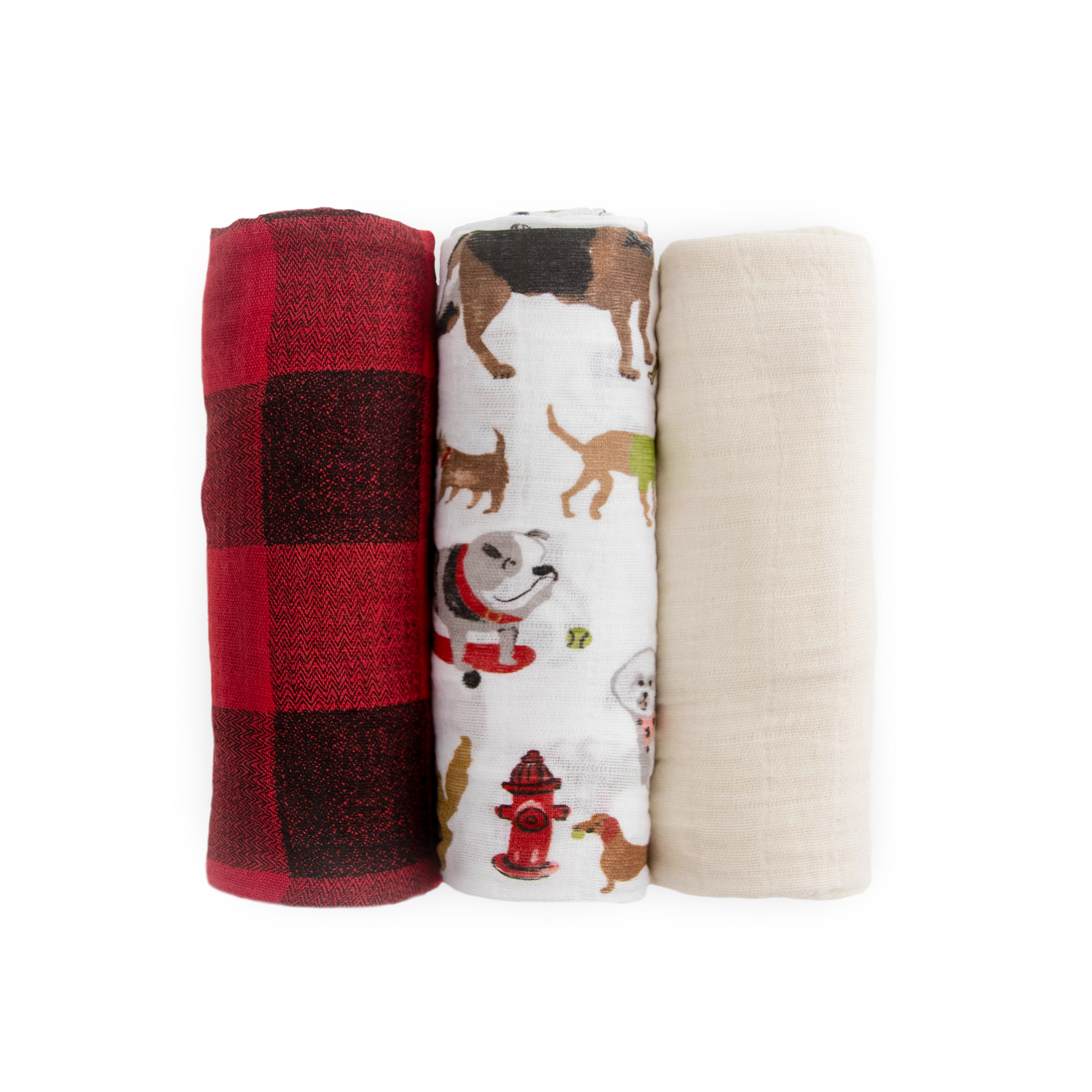 Cotton Muslin Swaddle Blanket 3 Pack - Woof