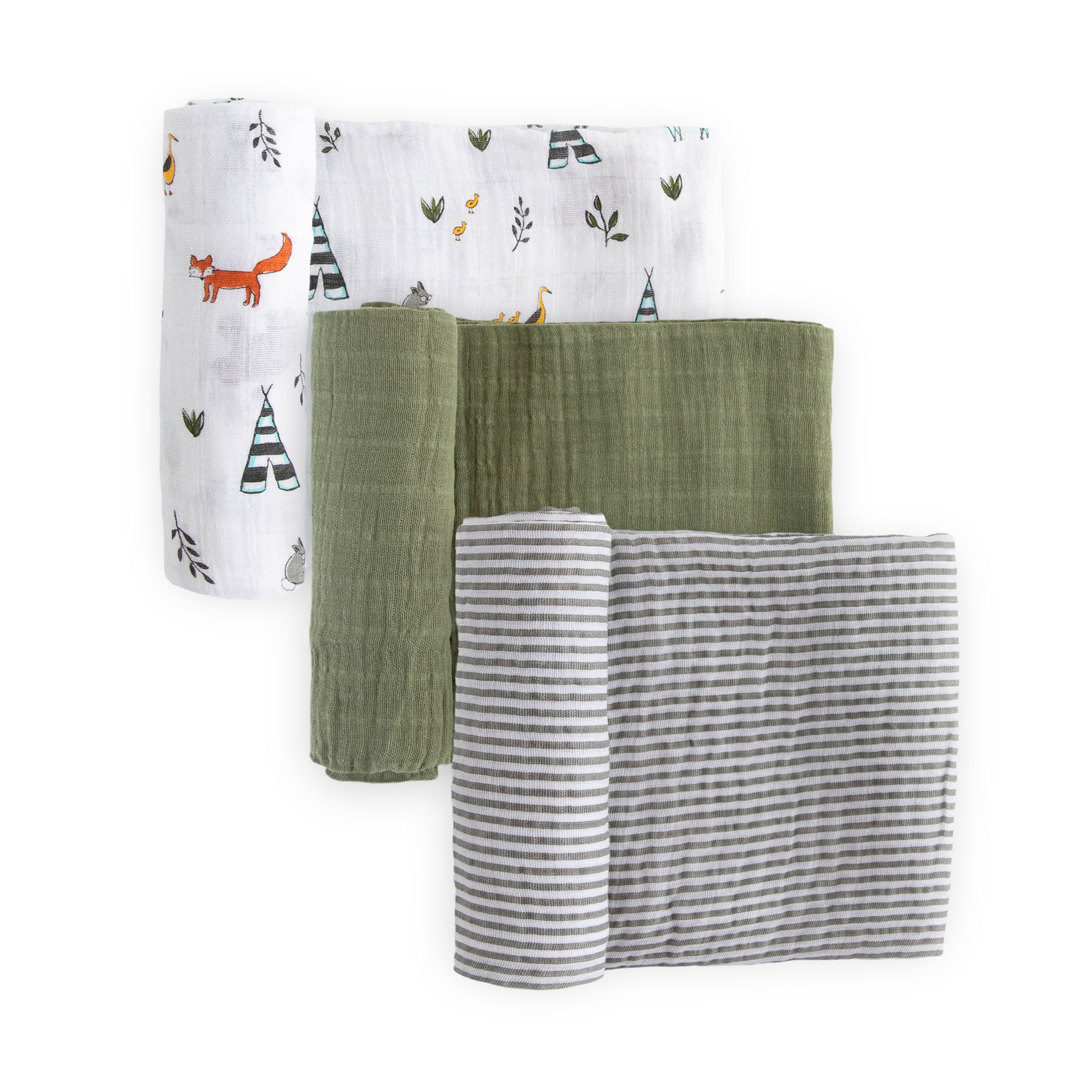 Cotton Muslin Swaddle Blanket 3 Pack - Forest Friends 2