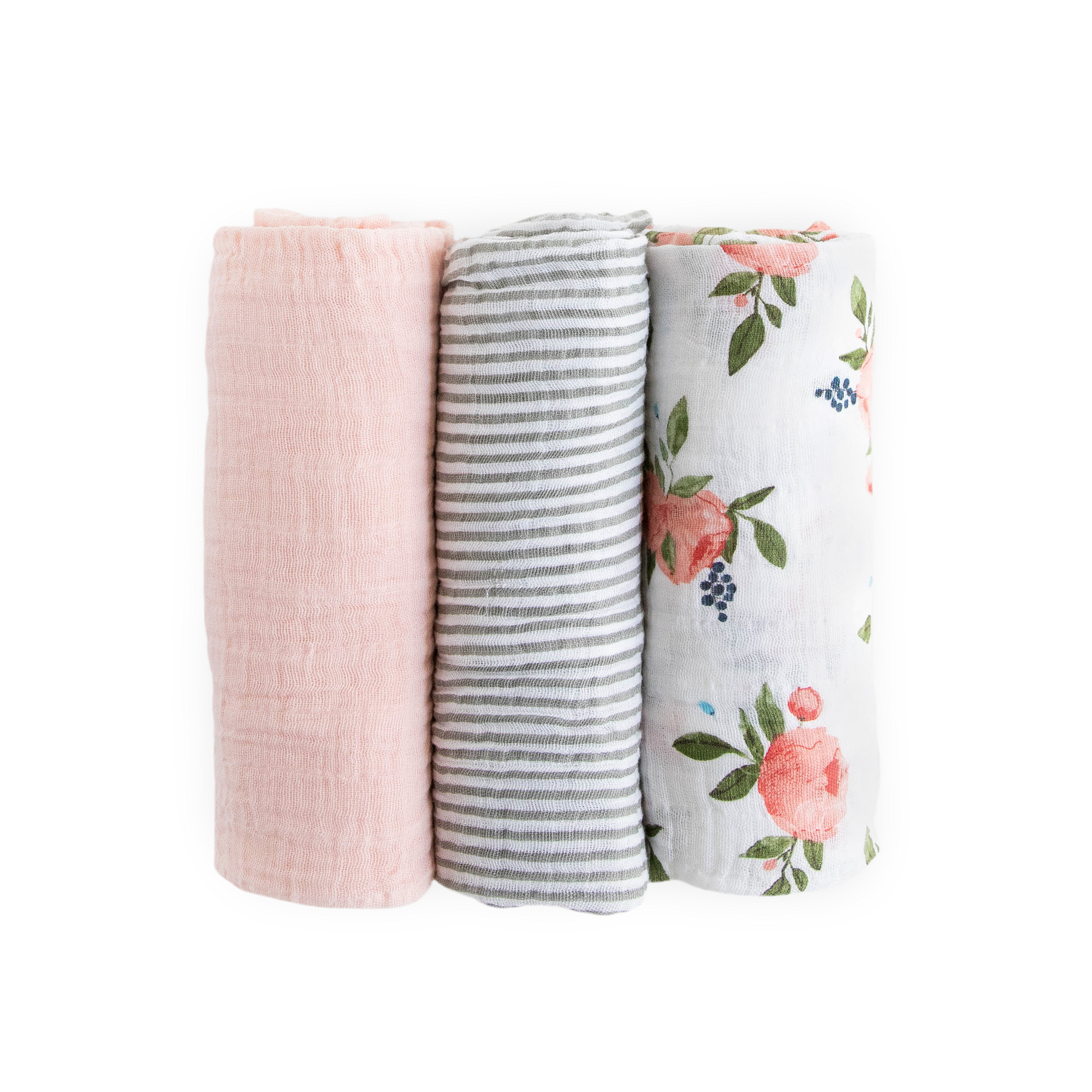 Cotton Muslin Swaddle Blanket 3 Pack - Watercolor Roses