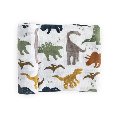 Cotton Muslin Swaddle Baby Blanket - Dino Friends – Little Unicorn USA