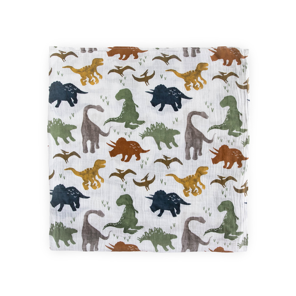 Cotton Muslin Swaddle Baby Blanket - Dino Friends – Little Unicorn USA