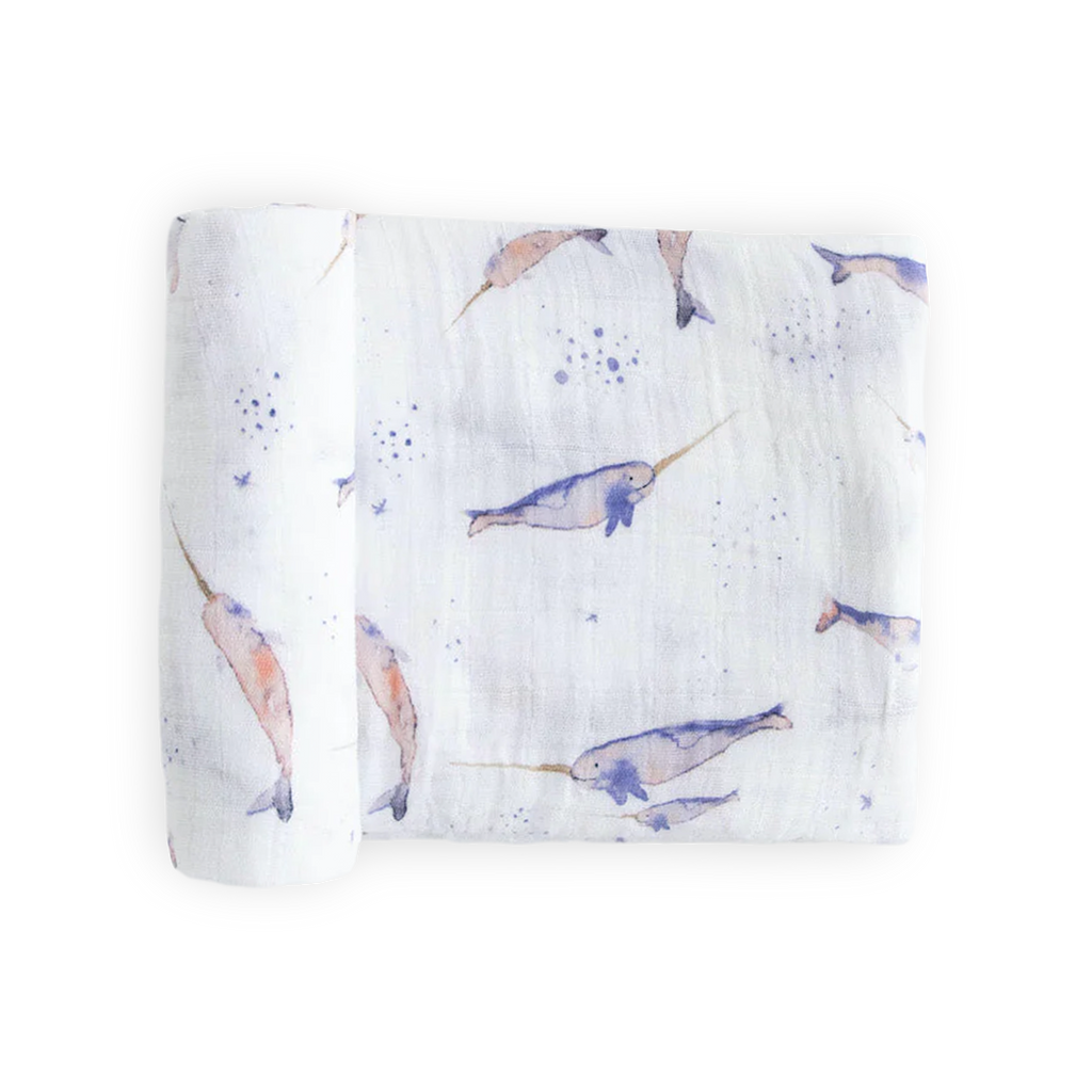 Cotton Muslin Swaddle Baby Blanket Narwhal Little Unicorn USA
