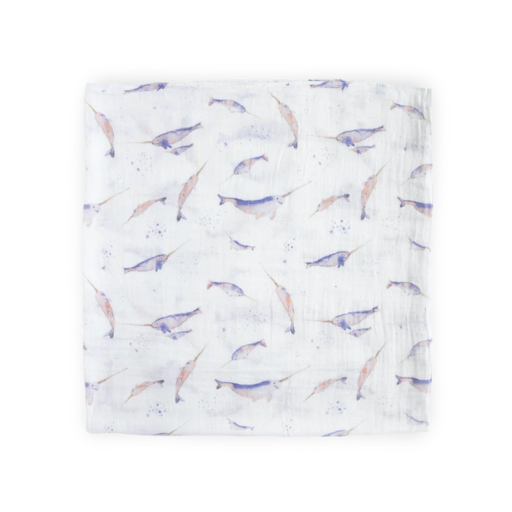 Cotton Muslin Swaddle Baby Blanket Narwhal Little Unicorn USA