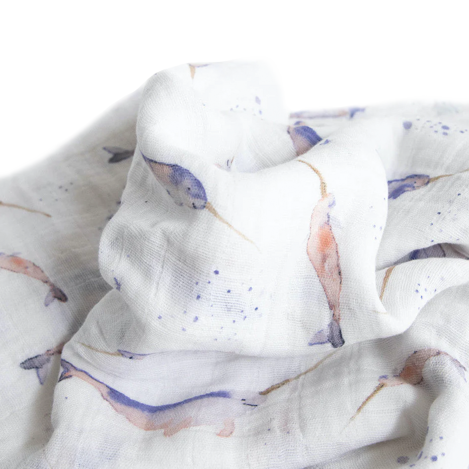 Cotton Muslin Swaddle Baby Blanket Narwhal Little Unicorn USA